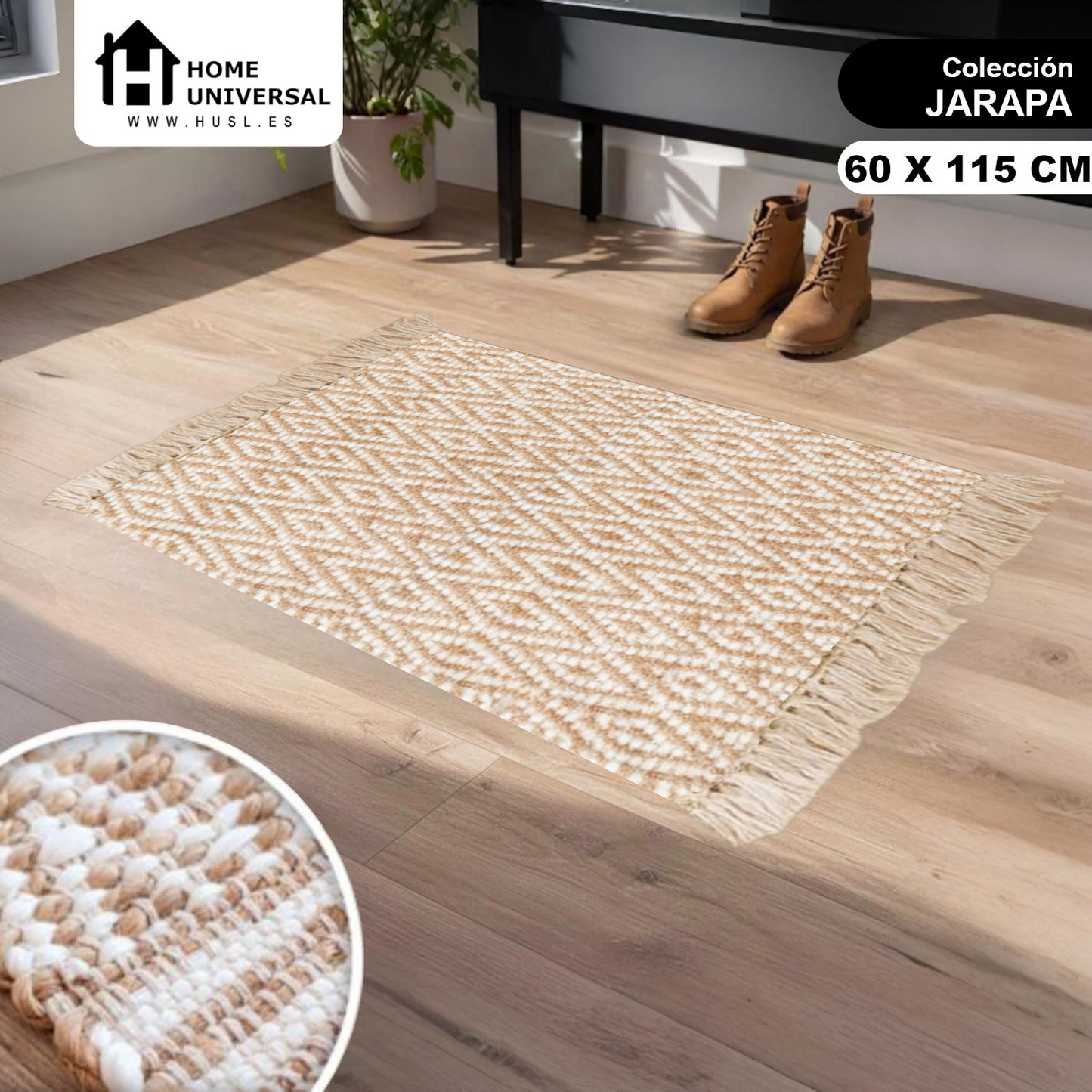 Home Universal® Alfombra Jarapa de Algodón Lavable | Diseño Geométrico Artesanal | Decoración Boho Mediterránea para Salón, Dormitorio, Pasillo y Cocina | Suave, Ligera y Resistente | Rombos Relieve