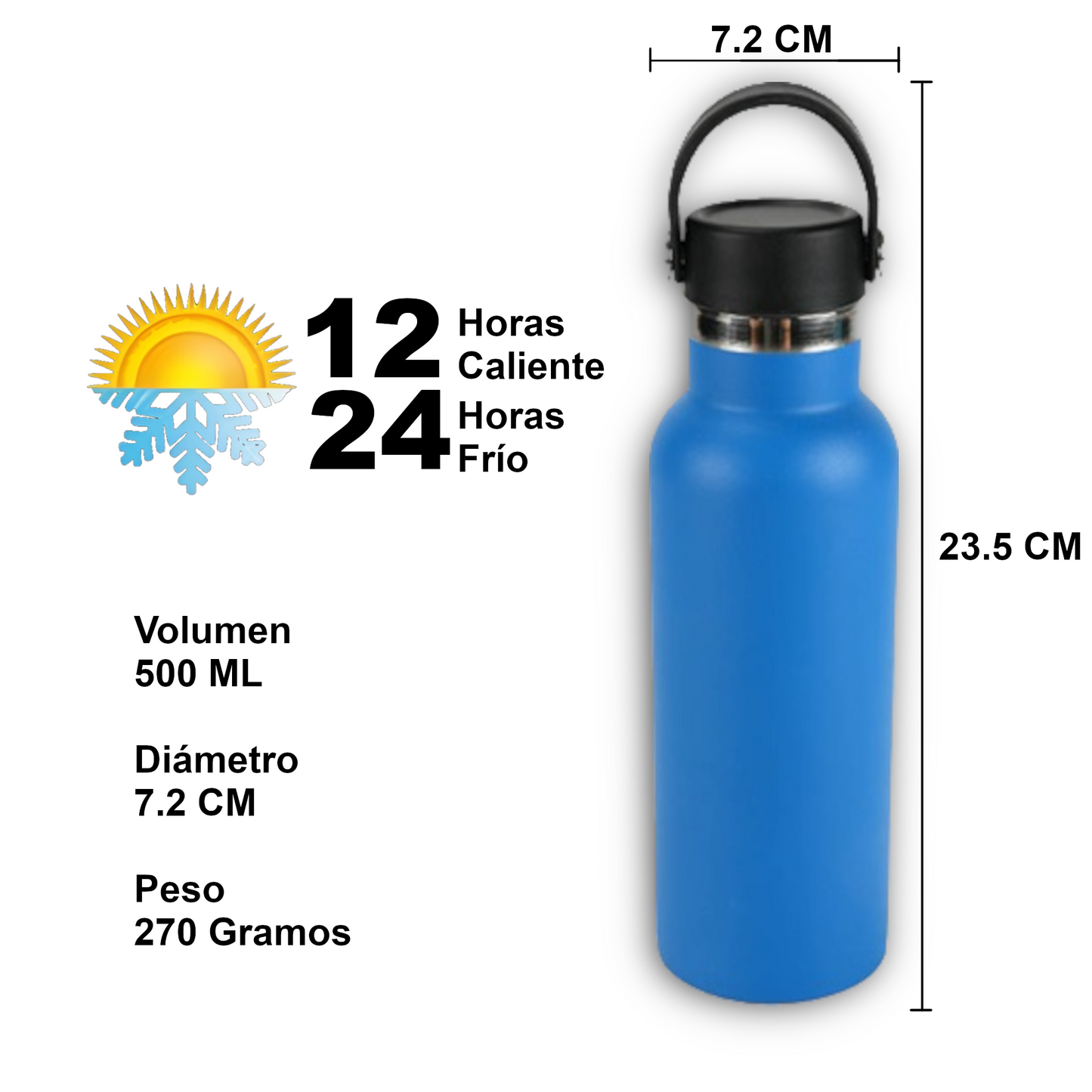 Home Universal® Botella Térmica 500ml de Acero Inoxidable | 12h y Frías 24h | Doble Pared | Mantiene Frío y Caliente por Horas | Antiderrames, Ligera e Ideal para Deporte, Oficina y Viajes - (Azul Claro)