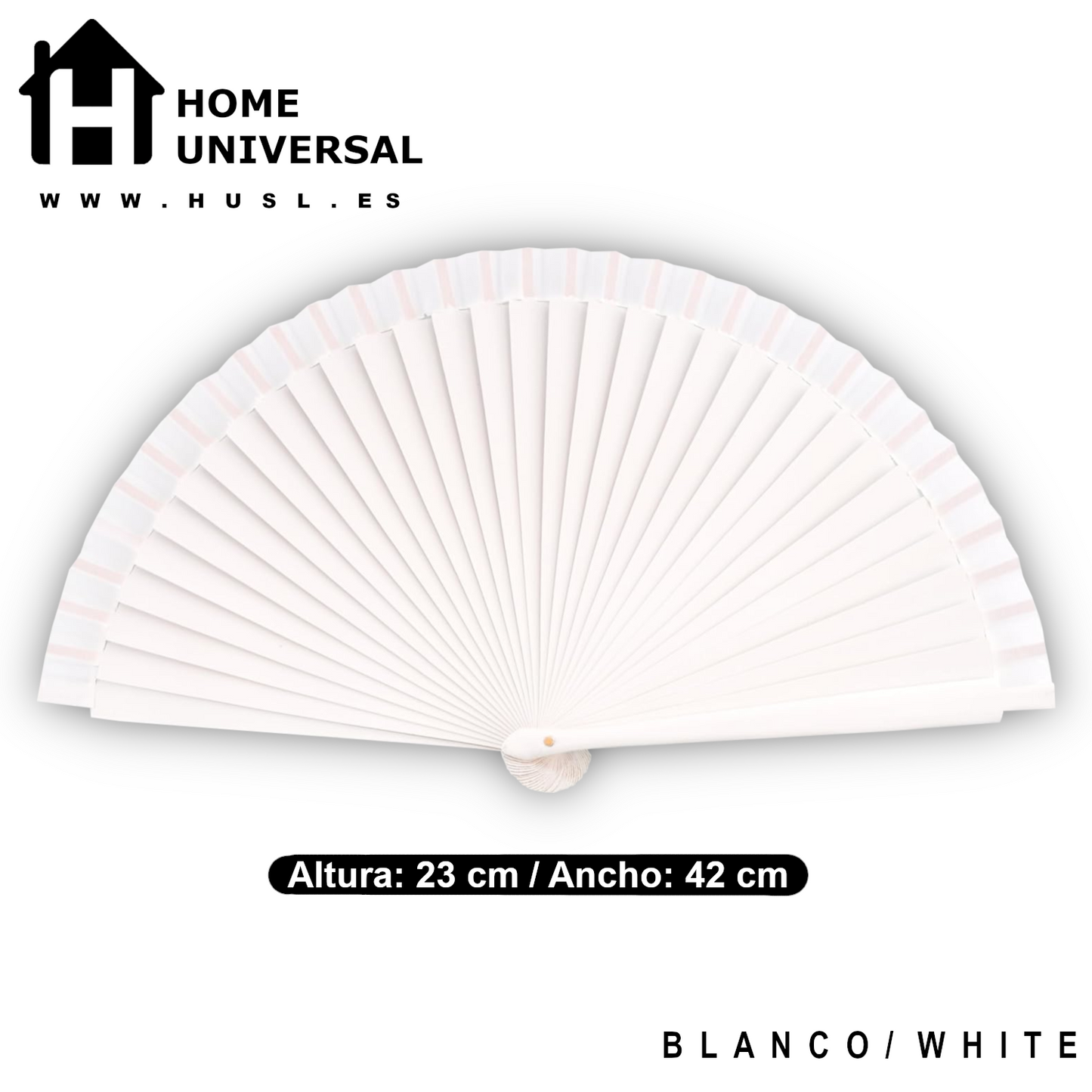 Home Universal ® Abanico Madera Español con Tela Lisa 23cm, Detalles para los Invitados, Regalos de Boda, Fiestas, Comuniones y Otros Eventos (Blanco)
