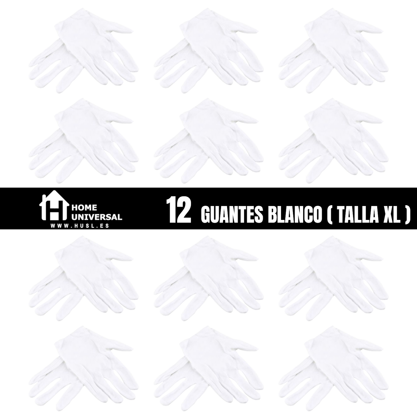 Home Universal®  Guantes de Algodón 100% Blancos y Negros – Guantes Suaves y Transpirables para Hogar, Archivo, Joyería y Manipulación Delicada (Blanco)