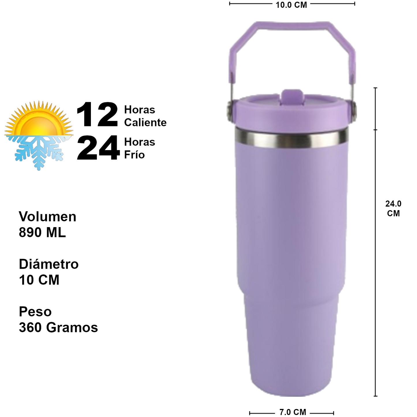 Home Universal ® Vaso térmico 890 ml | Botella de Agua Térmica 0,89L con Pajita | Acero Inoxidable sin BPA | Mantiene Frío 24h y Calor 12h | Termo Reutilizable Fácil de Llevar y Apto Lavavajillas (Violeta)