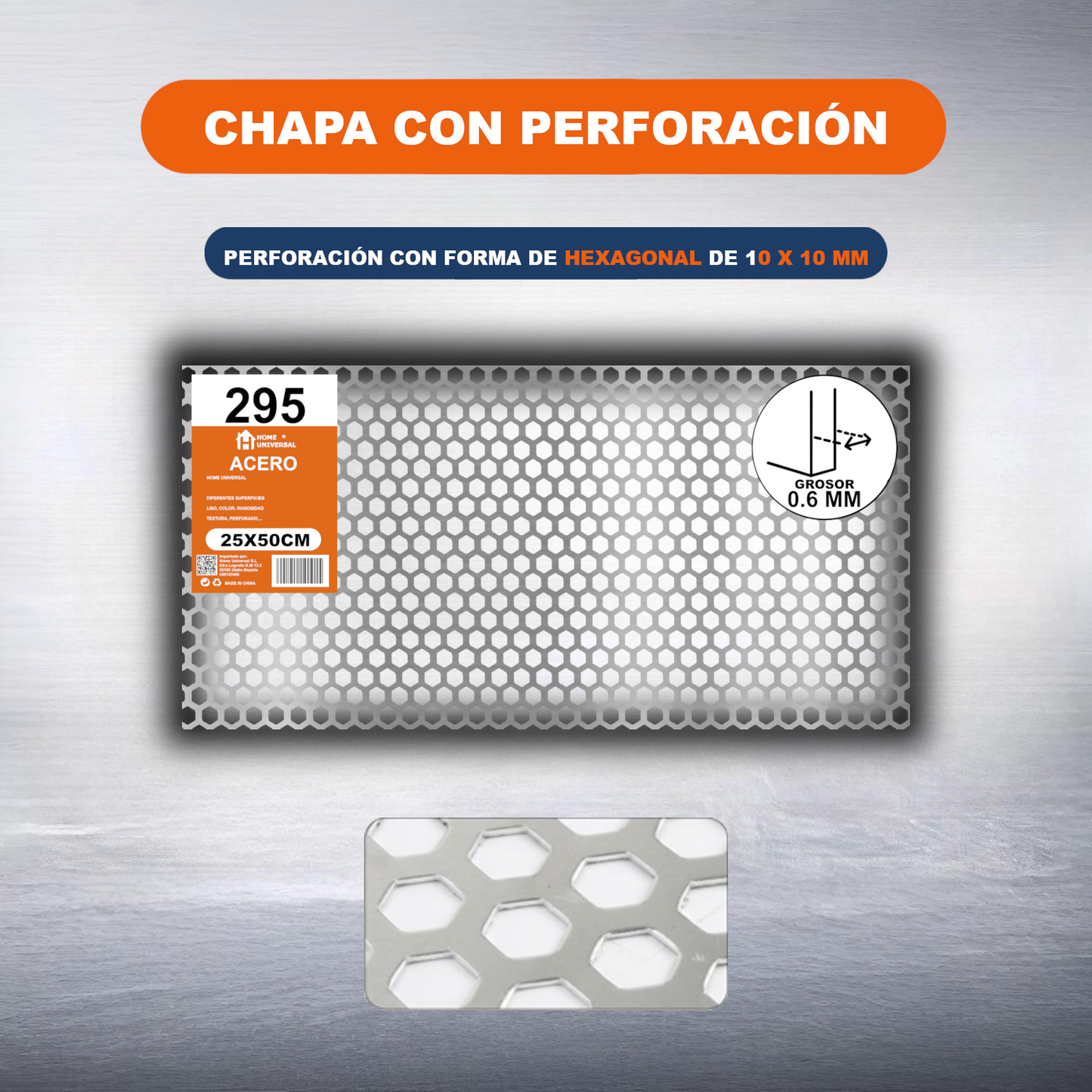 Home Universal® Chapa Galvanizada Lisa y Perforada, Lámina Metálica Resistente Anticorrosión para BricolajeSuperficie (Superficie Perforada Forma Hexagonal-10X10MM (25X50CM - 0.6MM))