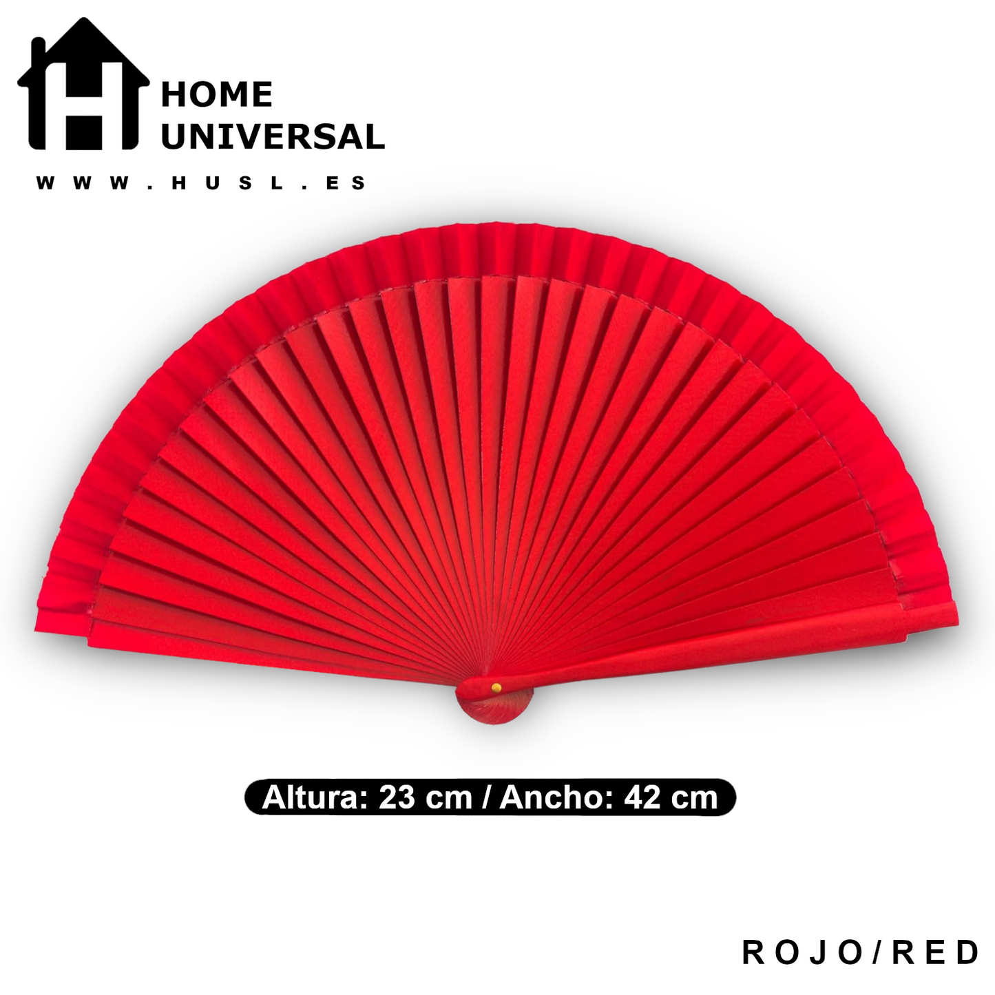 Home Universal ® Abanico Madera Español con Tela Lisa 23cm, Detalles para los Invitados, Regalos de Boda, Fiestas, Comuniones y Otros Eventos (Rojo)