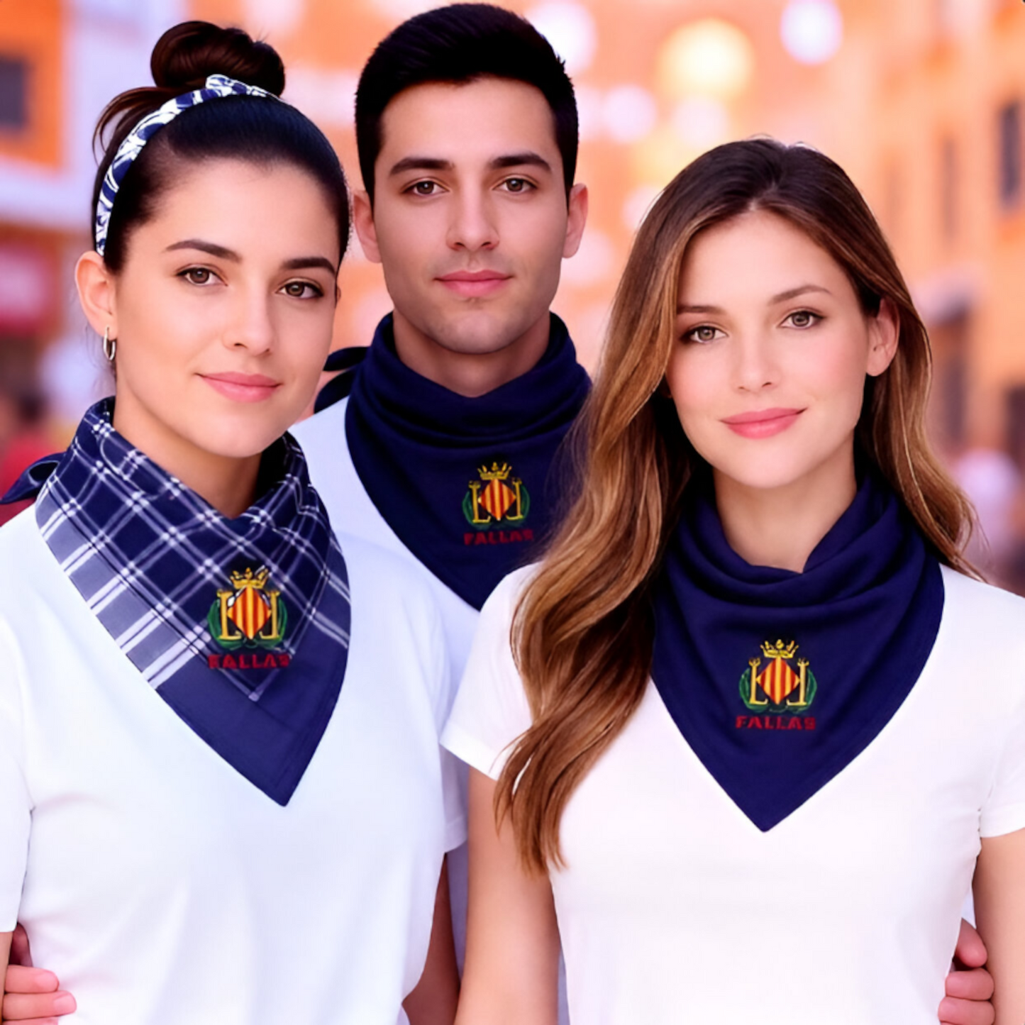 Home Universal® Pañuelo Fallero de Valencia con Escudo, Azul y Blanco 57x57cm, Azul 55x55cm  – Pañuelo Tradicional para Fallas y Fiestas Valencianas (Azul)