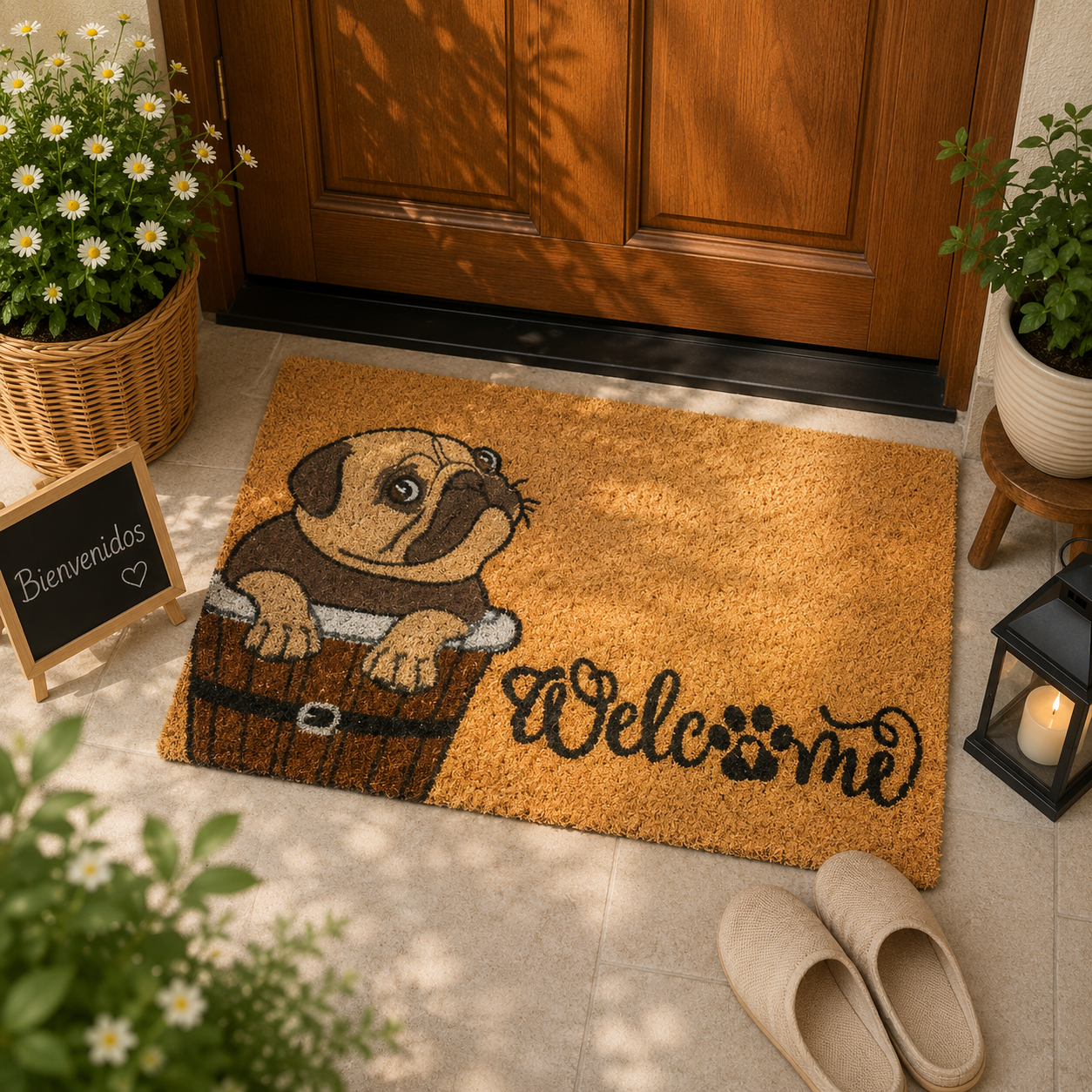 Home Universal ® Felpudos 60x40CM Fibra de Coco | Base Antideslizante de Caucho | Apto para el Exterior (Perrito Welcome )