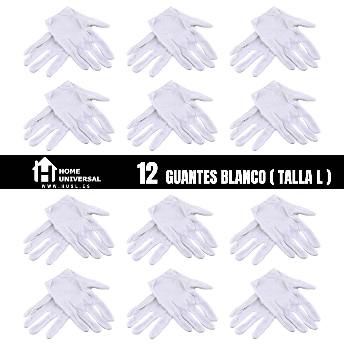 Home Universal®  Guantes de Algodón 100% Blancos y Negros – Guantes Suaves y Transpirables para Hogar, Archivo, Joyería y Manipulación Delicada (Blanco)