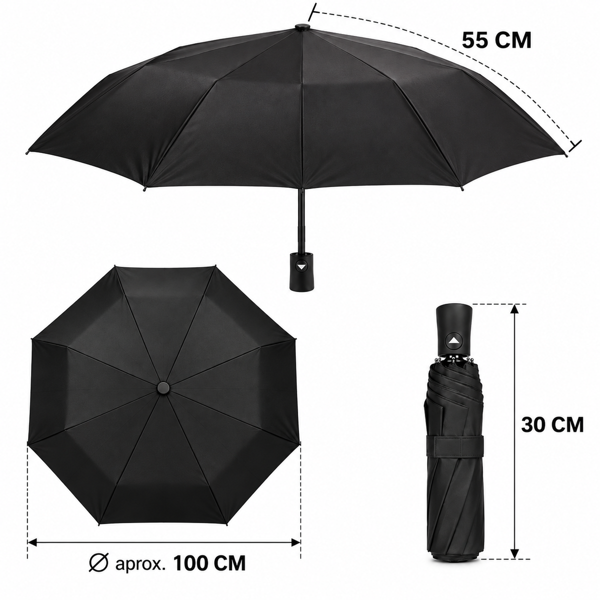 Home Universal® Paraguas Automático Plegable Grande, Compacto y Resistente, para Lluvia y Sol (Solo Apertura Automática (Negro))