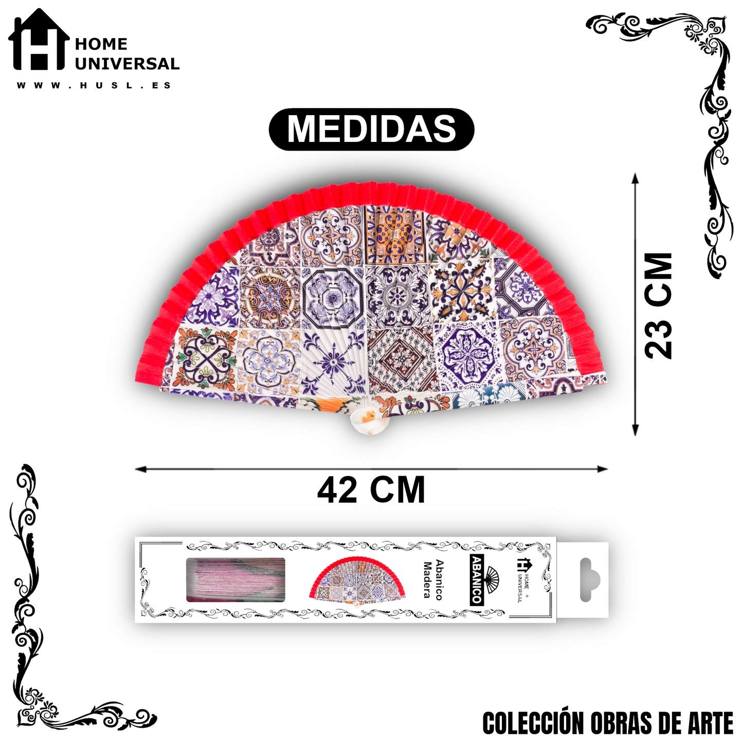 Home Universal®  Abanico 23CM DE Madera Lisa con Tela de Marfil, Abanico de Madera Adornado, Abanico Original - Baldosas 3