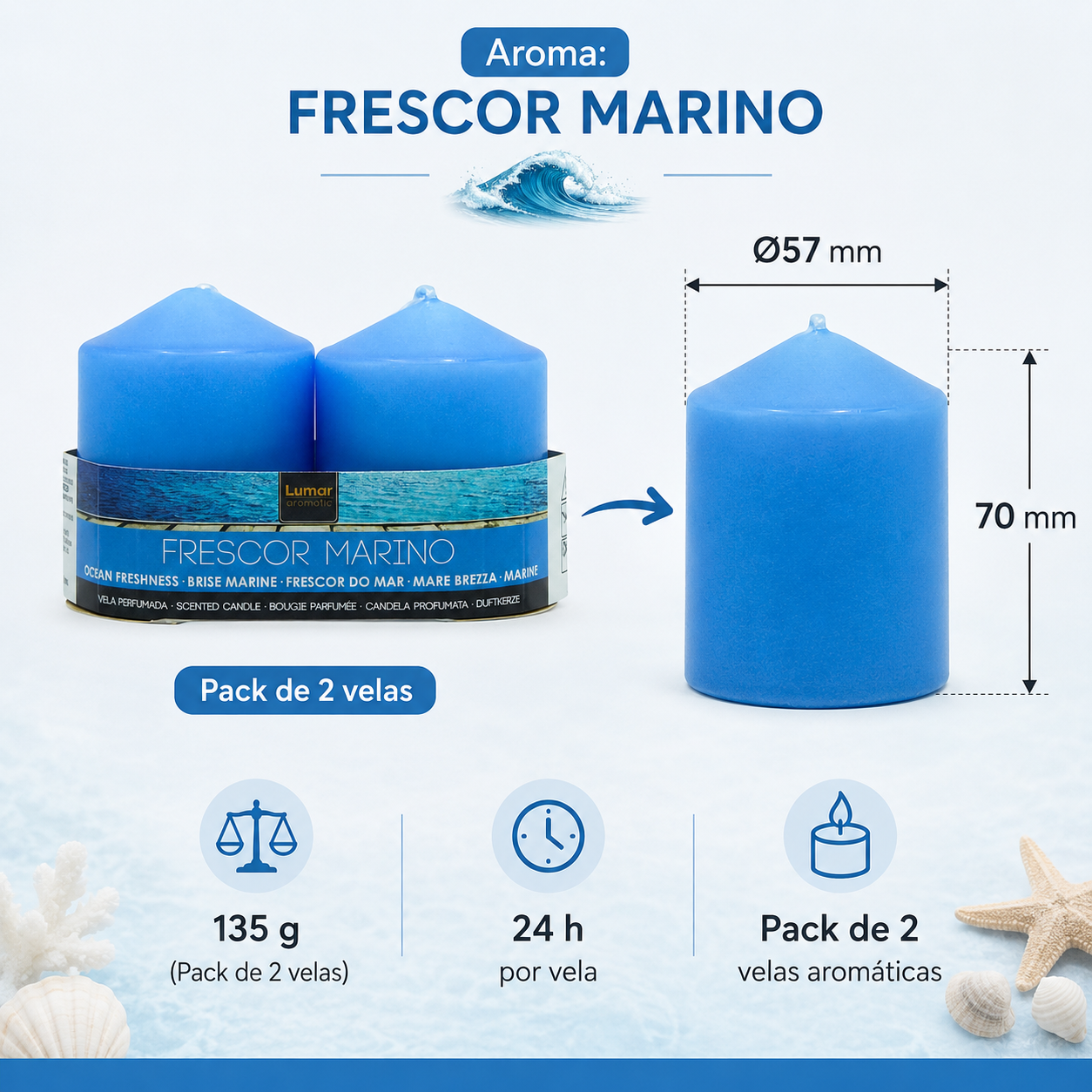 Home Universal® 6 Velas Aromáticas Perfumadas, 9 Aromas Disponibles, 2 Tamaños Disponibles, Velas Decorativas para Hogar, Relax, Spa y Aromaterapia (AZUL MARINO Ø57 × 70 mm)