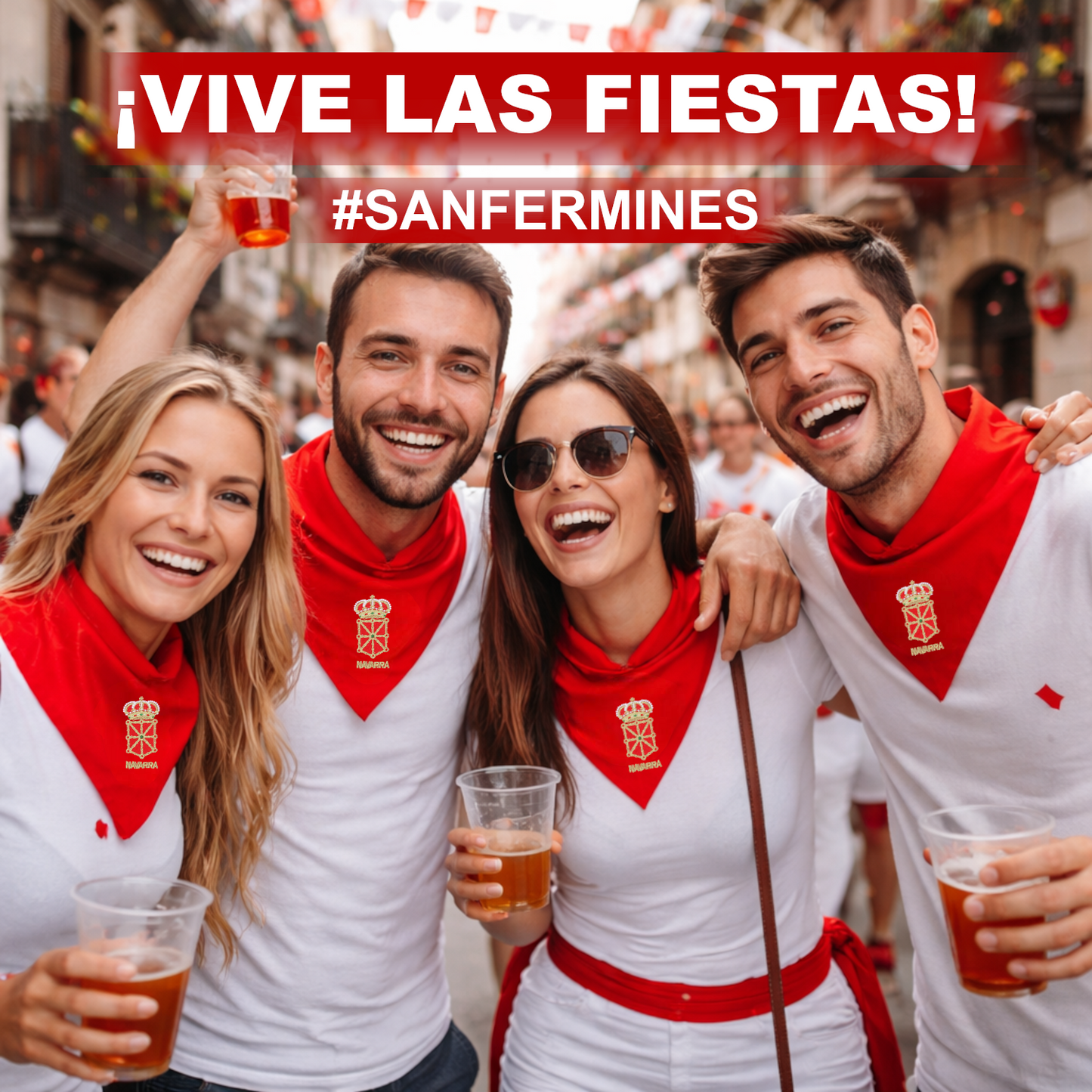 Home Universal® Fiestas Pamplona-Iruña (San Fermín) – Pack Set Accesorios con Pañuelos Rojos y Fajín Rojo Tradicional para Fiestas y Eventos, Estilo Oficial San Fermín (Pañuelo Rojo - Bordado de Escudo de Navarra)