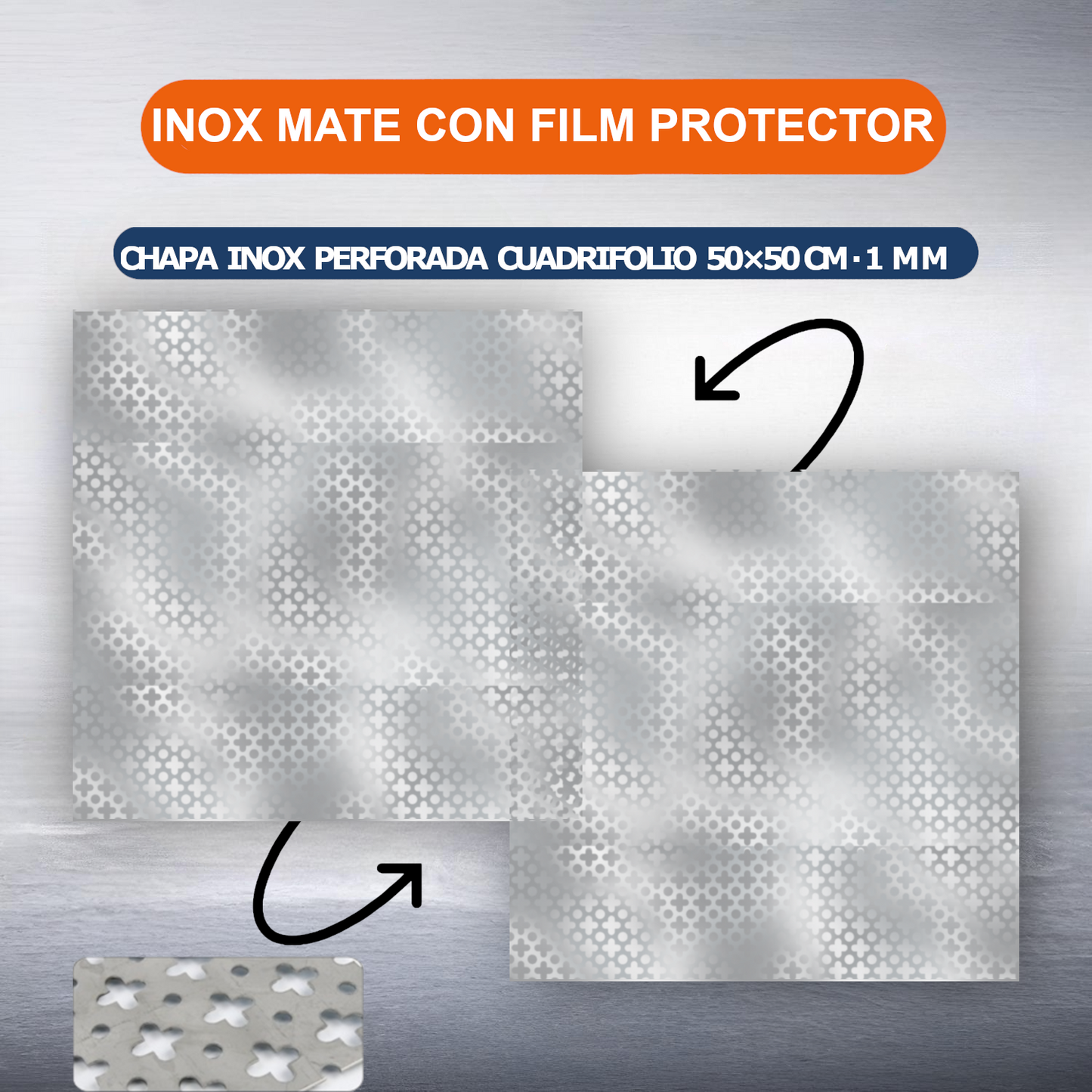 Home Universal® Chapa Acero inoxidable Superficie Liso, Estriada, Perforación Cuadrifolio – Lámina Metálica Resistente Anticorrosión para Bricolaje e Industria-Perforación Cuadrifolio  (50X50CM - 1MM)