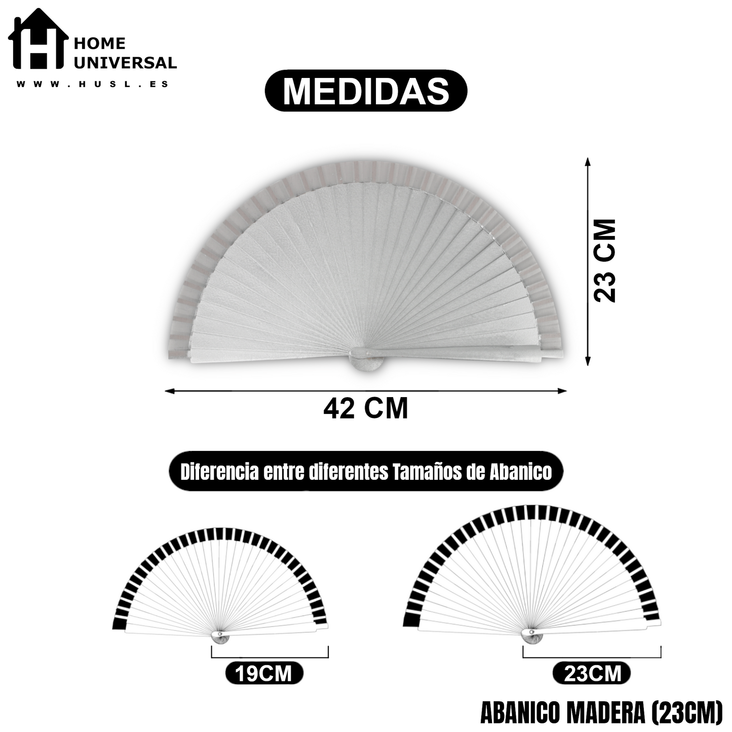 HOME UNIVERSAL Abanicos Madera con caja Liso 23CM, Detalles para los Invitados, Regalos de Boda, Fiesta, Comunión o Bautizo - (Plateado 23 CM con Caja)