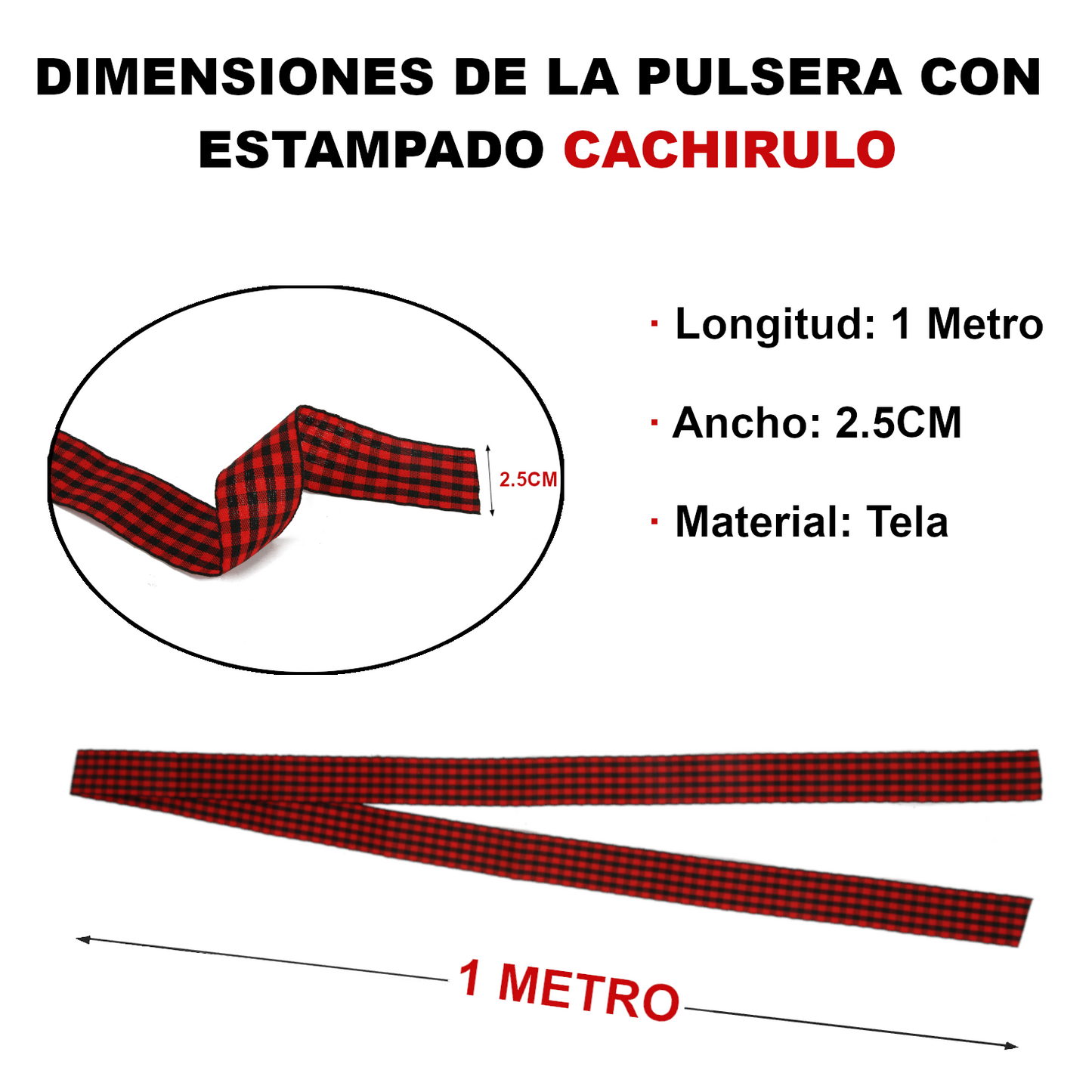 Home Universal® Cinta de Cachirulo 1 Metro de largo y 2,5 cm de ancho – Roja y Negra – Pulsera Tradicional para Fiestas del Pilar Zaragoza – Cinta Cuadros Aragoneses