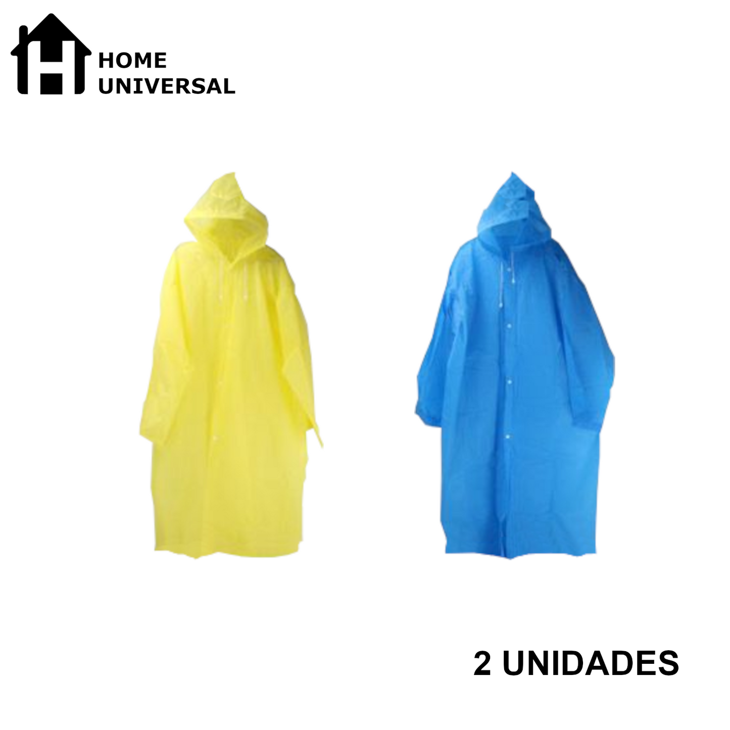Home Universal® Chubasquero Impermeable Unisex - Material Ligero, con Capucha Ajustable, Plegable, Reutilizable (2 Unidades, Amarillo y Azul - Adulto (145X70CM))