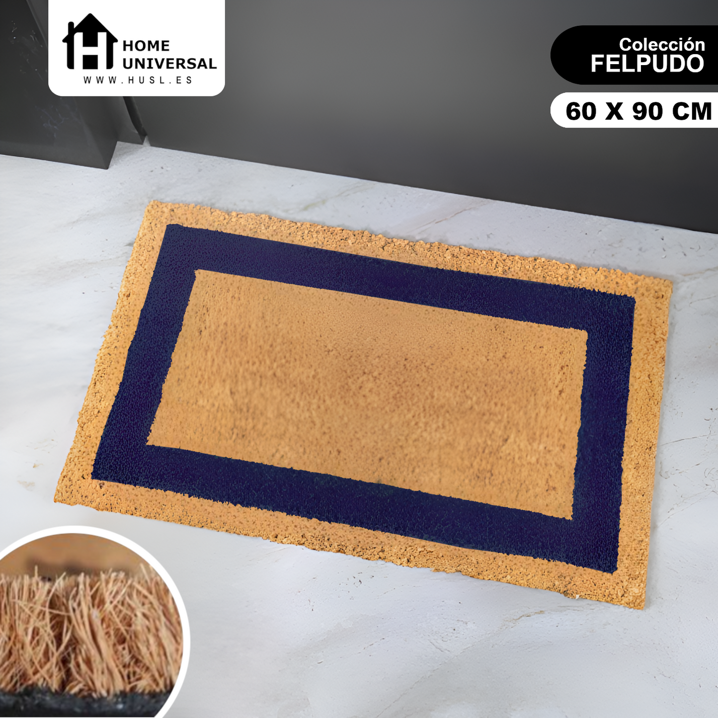 Home Universal ® Felpudos Fibra de Coco | Base Antideslizante de Caucho | Apto para el Exterior (Rectangular) Azul