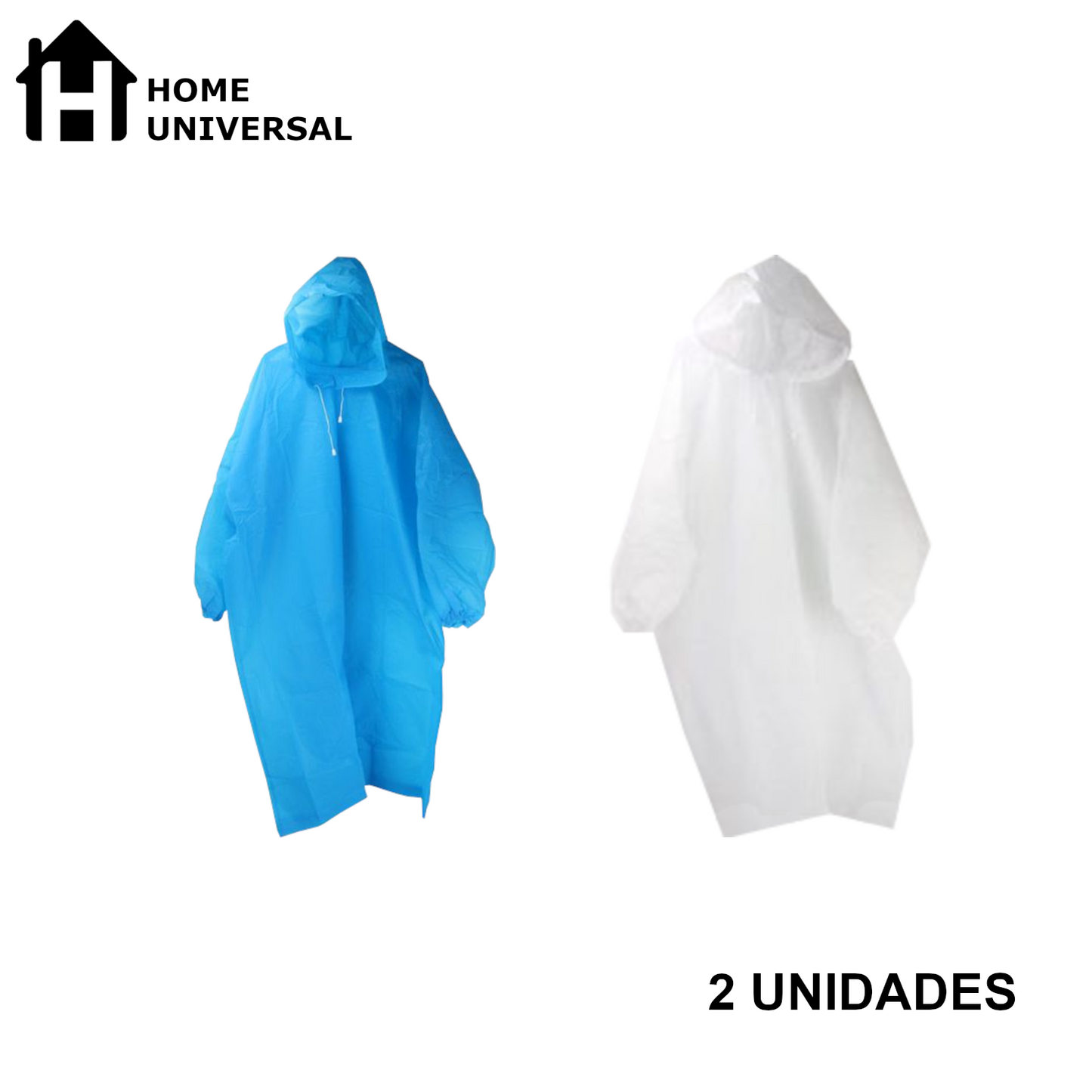 Home Universal® Chubasquero Impermeable Unisex - Material Ligero, con Capucha Ajustable, Plegable, Reutilizable (2 Unidades, Azul y Blanco - Adulto (145X85CM))