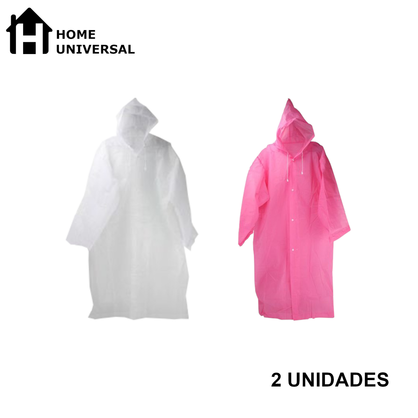 Home Universal® Chubasquero Impermeable Unisex - Material Ligero, con Capucha Ajustable, Plegable, Reutilizable (2 Unidades, Blanco y Rosa - Adulto (145X70CM))