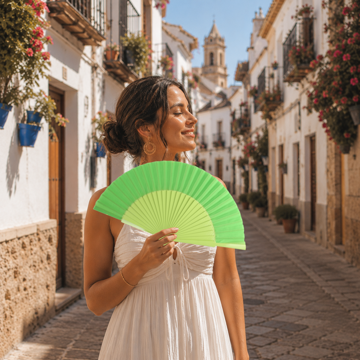 Home Universal® 1 o 2 Abanicos Grandes de Madera y Tela 27 cm, Lisos, Disponibles en 6 Colores, Ideales para Verano, Bodas y Eventos (Verde Claro)