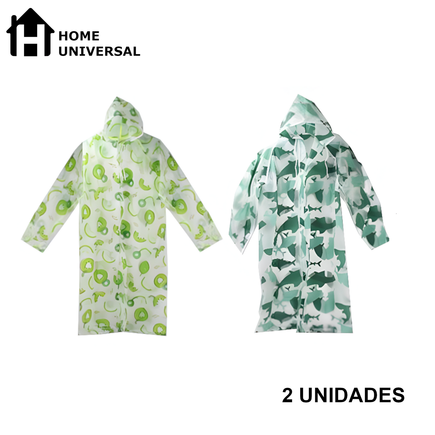 Home Universal® Chubasquero Impermeable Unisex - Material Ligero, con Capucha Ajustable, Plegable, Reutilizable (2 Unidades, Kiwi y Tiburón - Adulto (138X65CM))