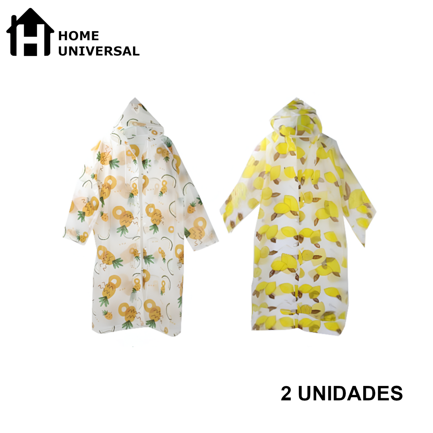 Home Universal® Chubasquero Impermeable Unisex - Material Ligero, con Capucha Ajustable, Plegable, Reutilizable (2 Unidades, Piña y Limón - Adulto (138X65CM))