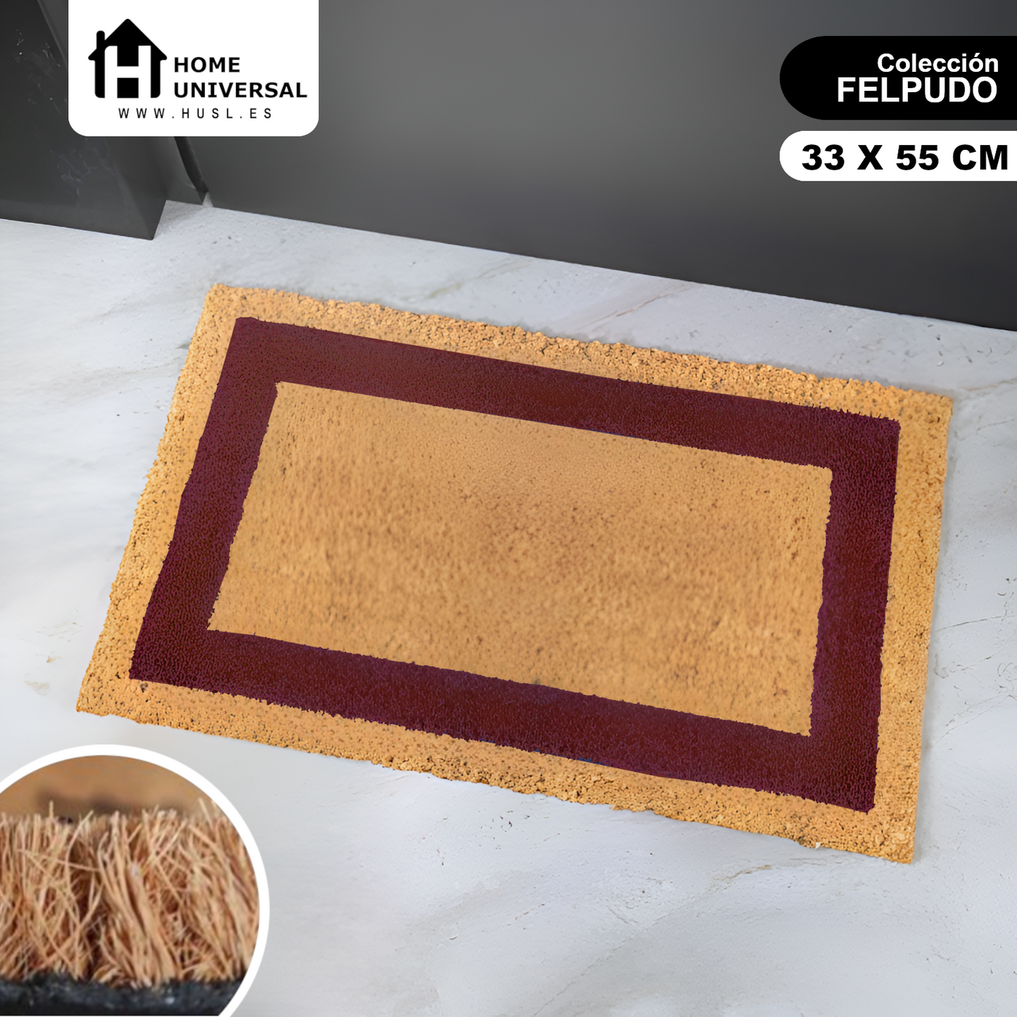 Home Universal ® Felpudos Fibra de Coco | Base Antideslizante de Caucho | Apto para el Exterior (Rectangular) Rojo