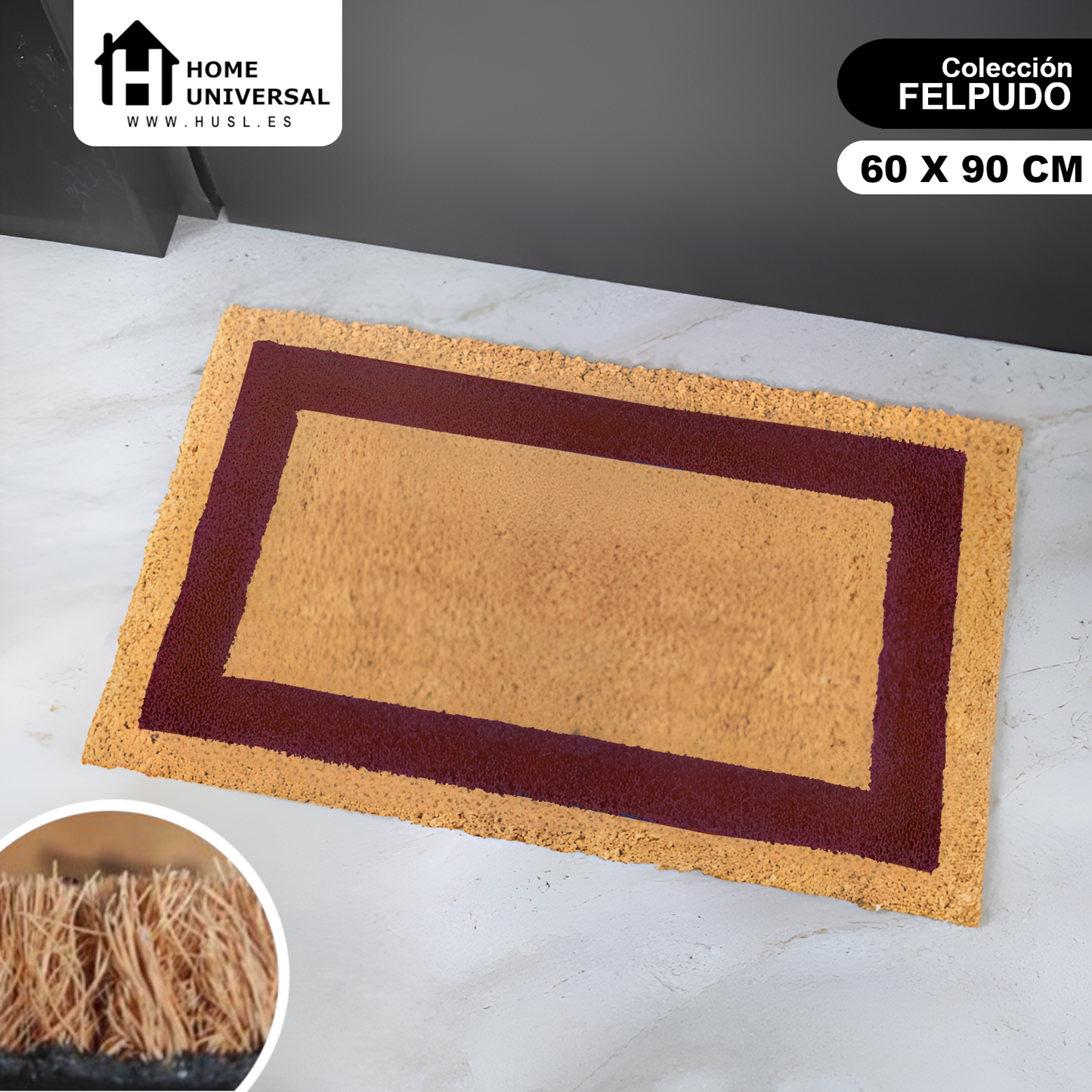 Home Universal ® Felpudos Fibra de Coco | Base Antideslizante de Caucho | Apto para el Exterior (Rectangular) Rojo
