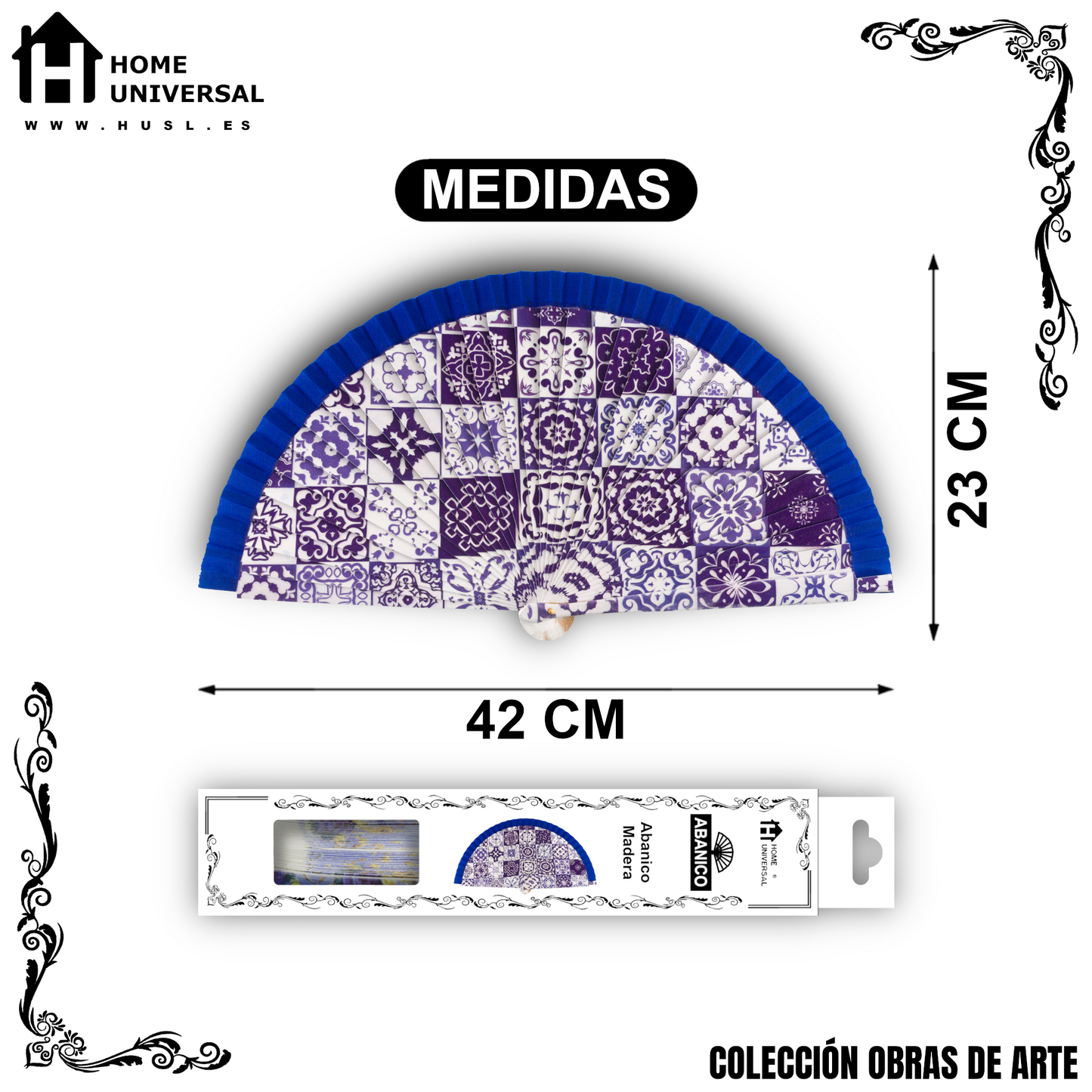 Home Universal®  Abanico 23CM DE Madera Lisa con Tela de Marfil, Abanico de Madera Adornado, Abanico Original - Baldosas 2