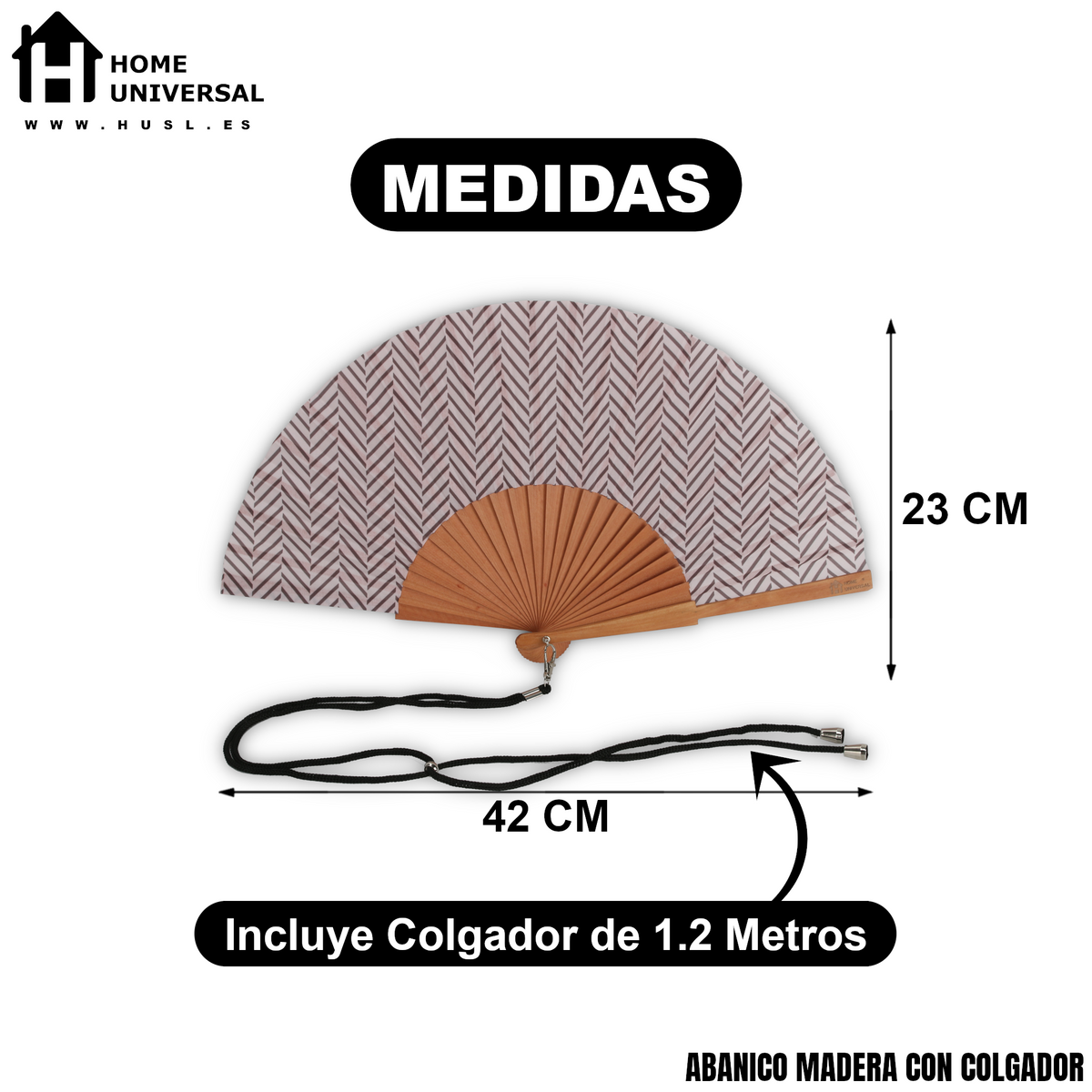 Home Universal® Abanico de Madera con Tela 23 cm, Abanico Plegable de Mano con Cordón, Ligero y Portátil para Verano, Bodas, Ferias y Fiestas (Espiga Rosa)