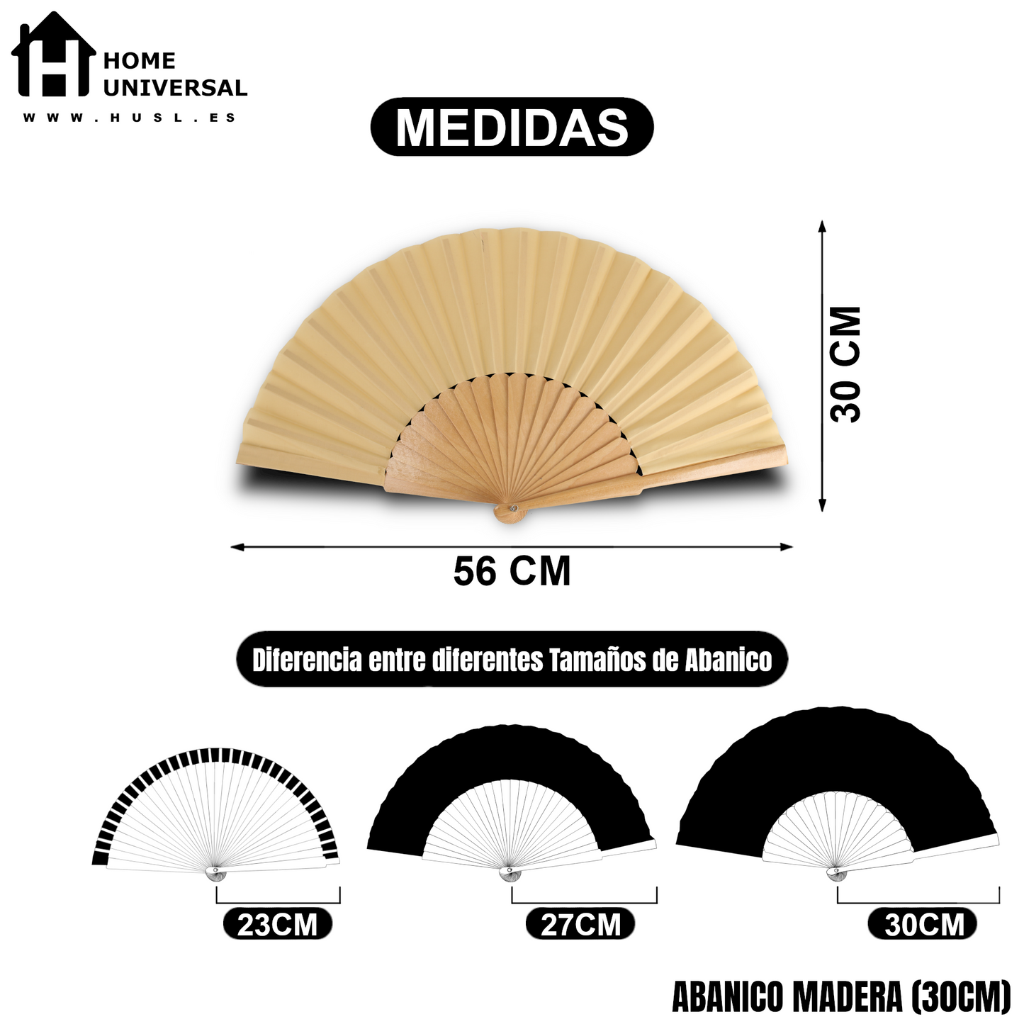 Home Universal® Abanico de madera con argollas para colgar, plegable, ligero y resistente, ideal para bodas, eventos y verano, diseño clásico y portátil perfecto para regalo y uso diario - Madera (30CM)