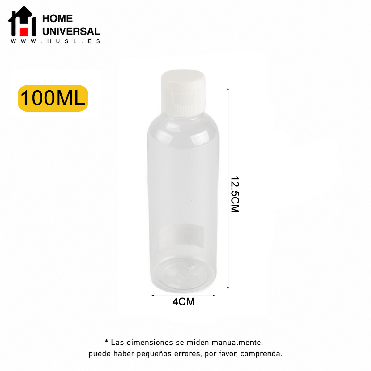 Home Universal® Botellas Vacías de Plástico con Pulverizador y Tapa Flip-Top, Reutilizables para Viaje, Cosméticos, Champú, Gel, Loción y Líquidos (100ml, Botella Tapa Flip-Top (24 Uds))