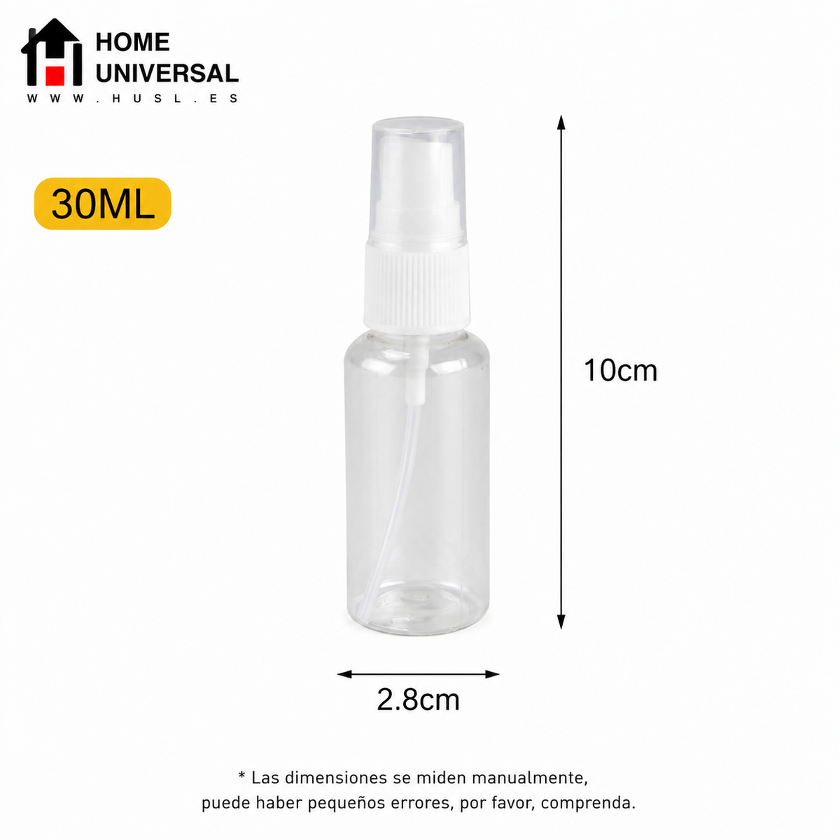 Home Universal® Botellas Vacías de Plástico con Pulverizador y Tapa Flip-Top, Reutilizables para Viaje, Cosméticos, Champú, Gel, Loción y Líquidos (30ml, Botella Pulverizadora (30 Uds))