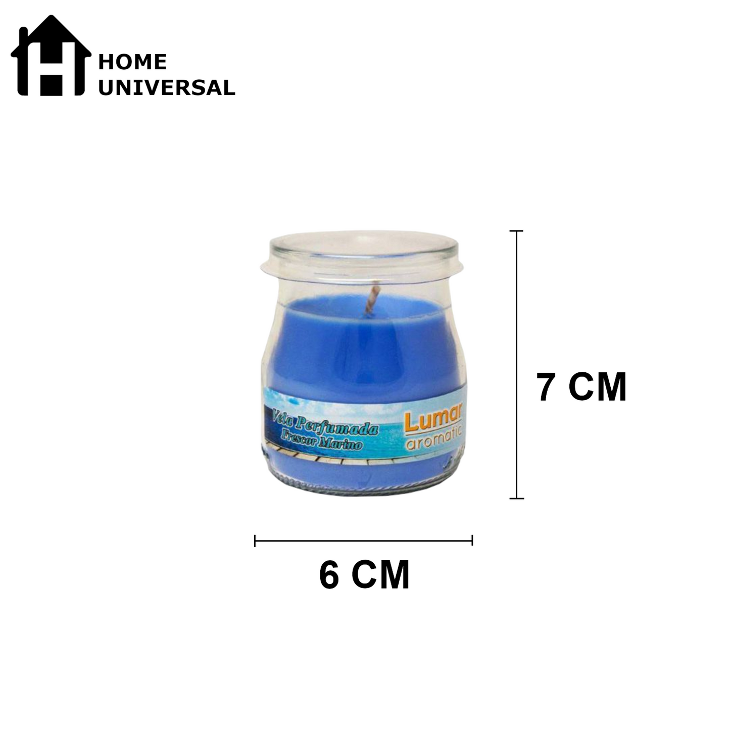 Home Universal® Pack de 3/6/12 Velas Aromáticas en Vaso de Cristal Reciclable LUMAR AROMATIC – 24h de Duración por Vela – Cera Vegetal Perfumada – 16 Fragancias Disponibles – Fabricadas en España – 7x6cm (Frescor Marino)