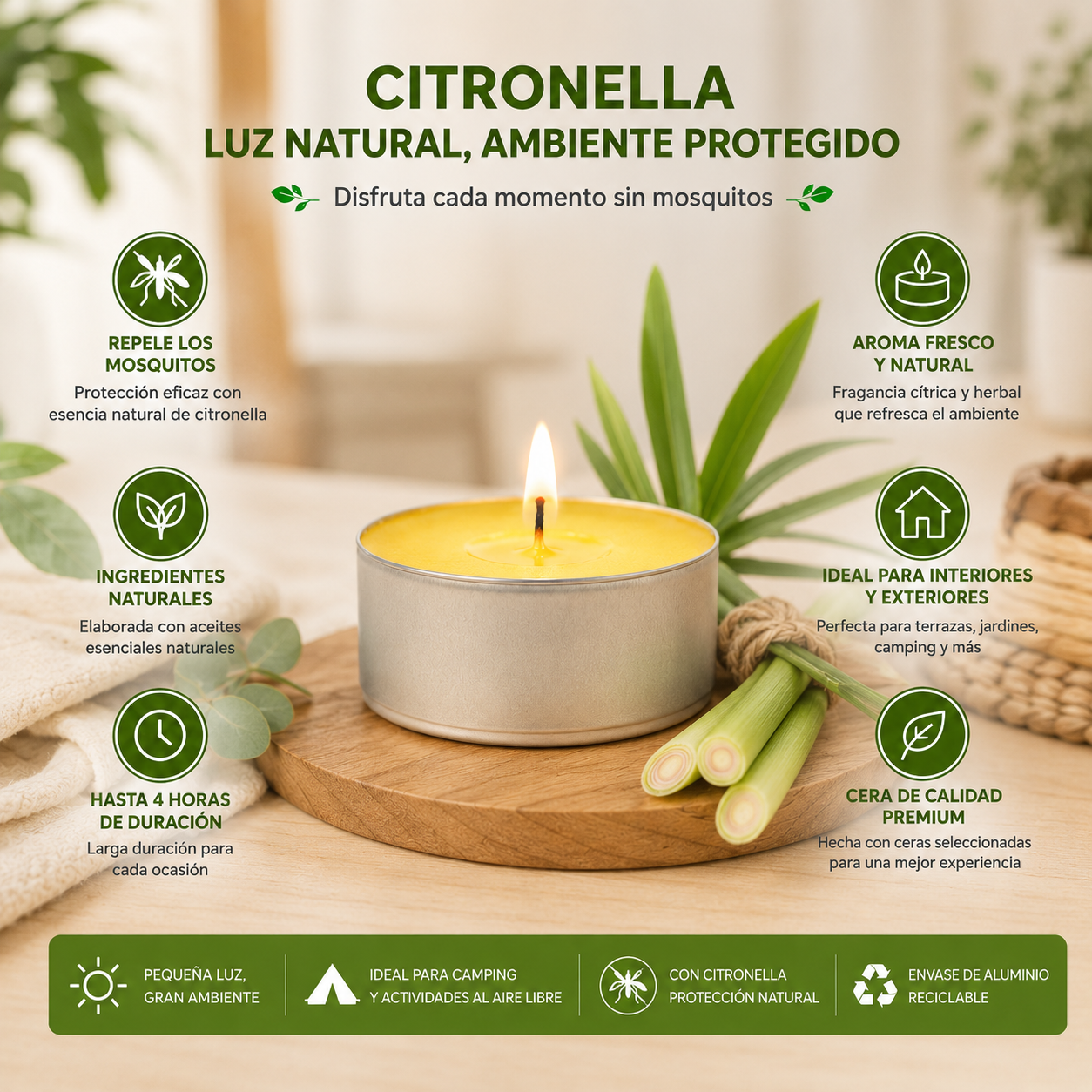 Lumar Citronela – Velas Antimosquitos para Exterior, Jardín, Terraza y Balcón | Protección Natural contra Mosquitos para Verano - Citronela Flotante (36 Unidades)