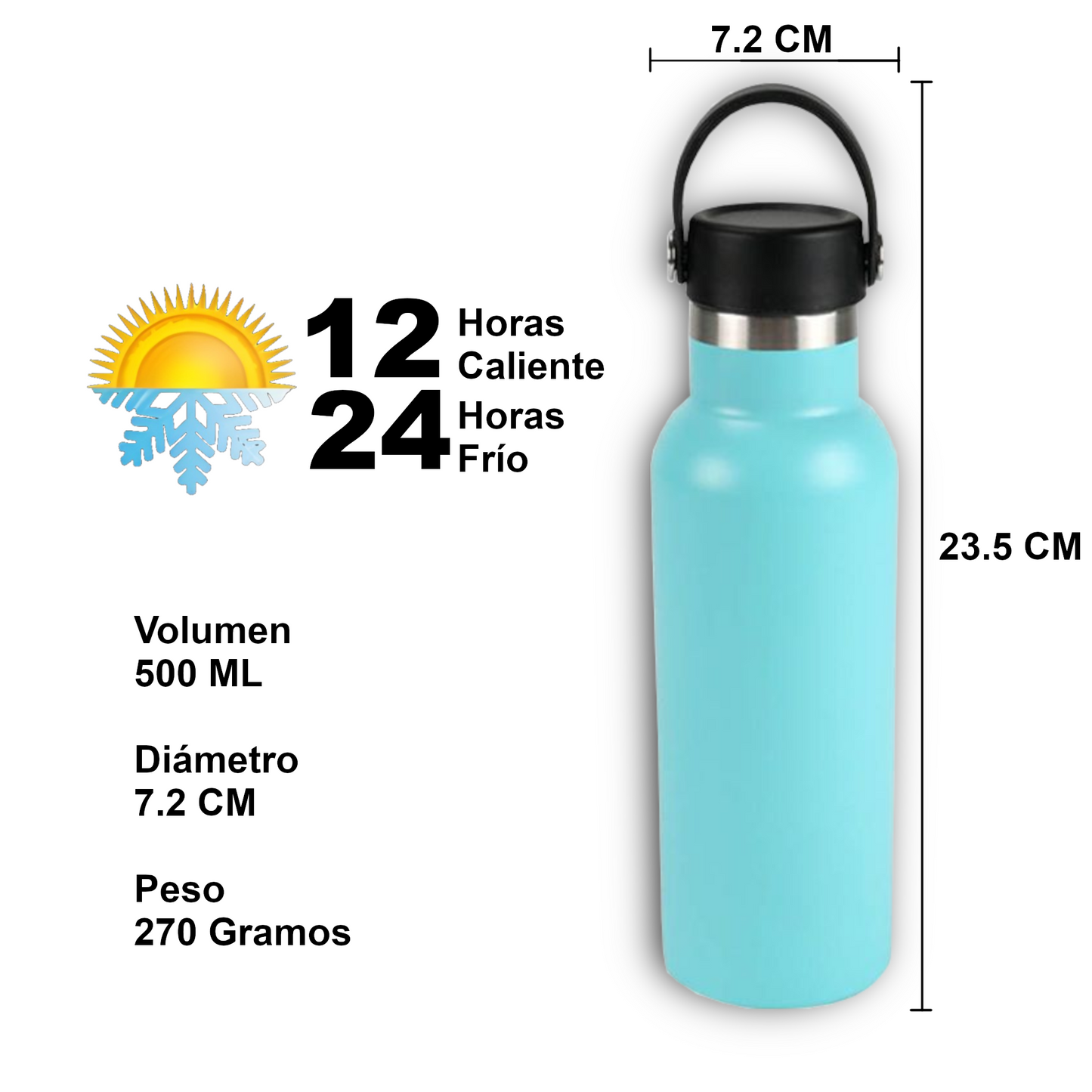 Home Universal® Botella Térmica 500ml de Acero Inoxidable | 12h y Frías 24h | Doble Pared | Mantiene Frío y Caliente por Horas | Antiderrames, Ligera e Ideal para Deporte, Oficina y Viajes - (Turquesa)