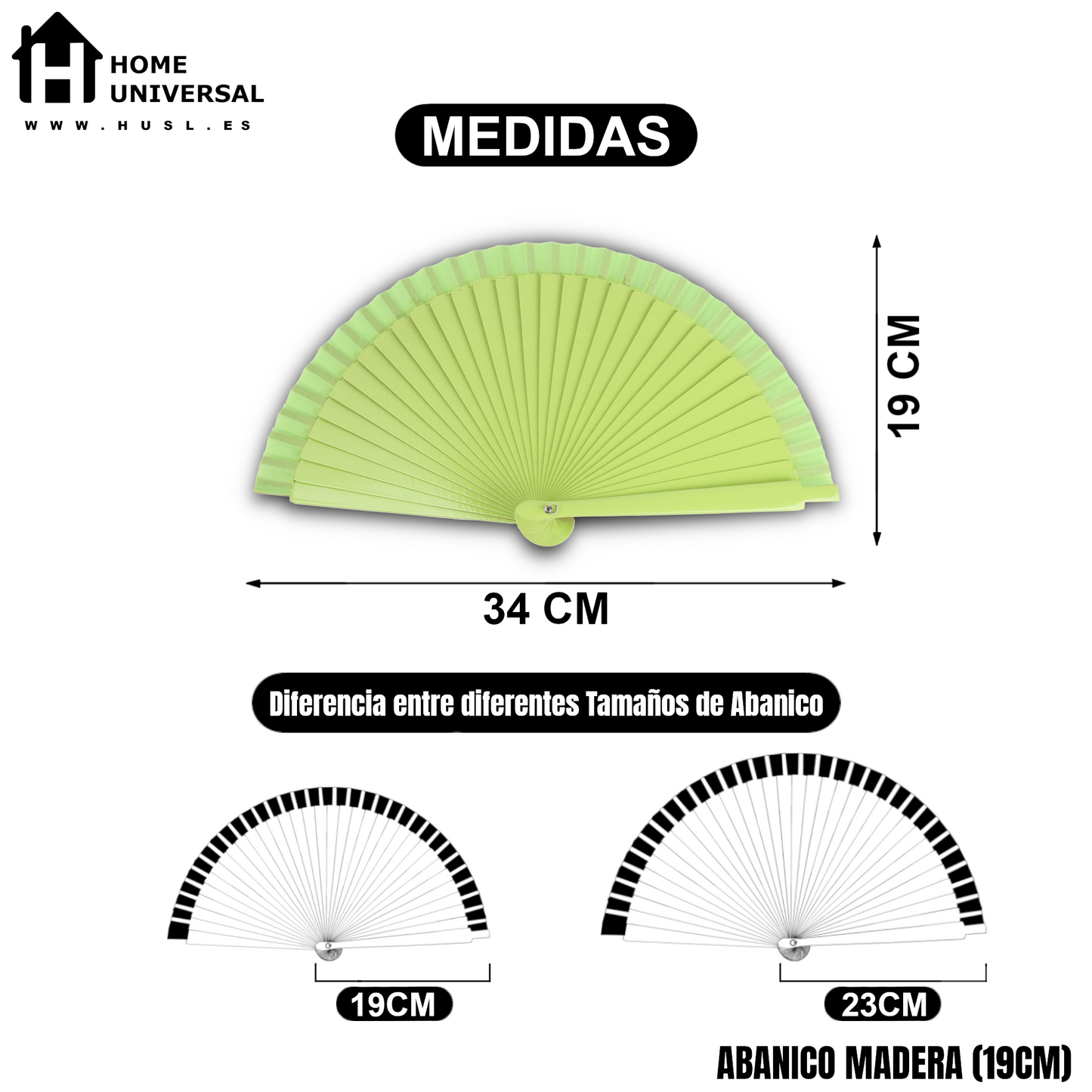Home Universal® 12 o 24 Abanicos de Madera Lacados, Disponibles en Varios Colores y Tamaños, Abanico Flamenco Español para Bodas, Ferias, Fiestas, Comuniones y Eventos (Verde Claro-19CM)