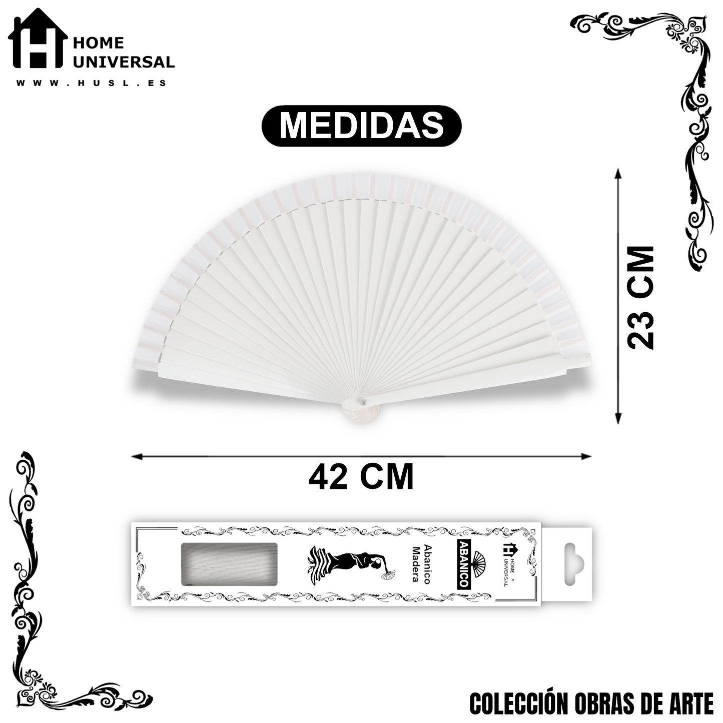 Home Universal®  Abanico 23CM DE Madera Lisa con Tela de Marfil, Abanico de Madera Adornado, Abanico Original - Blanco (Liso)