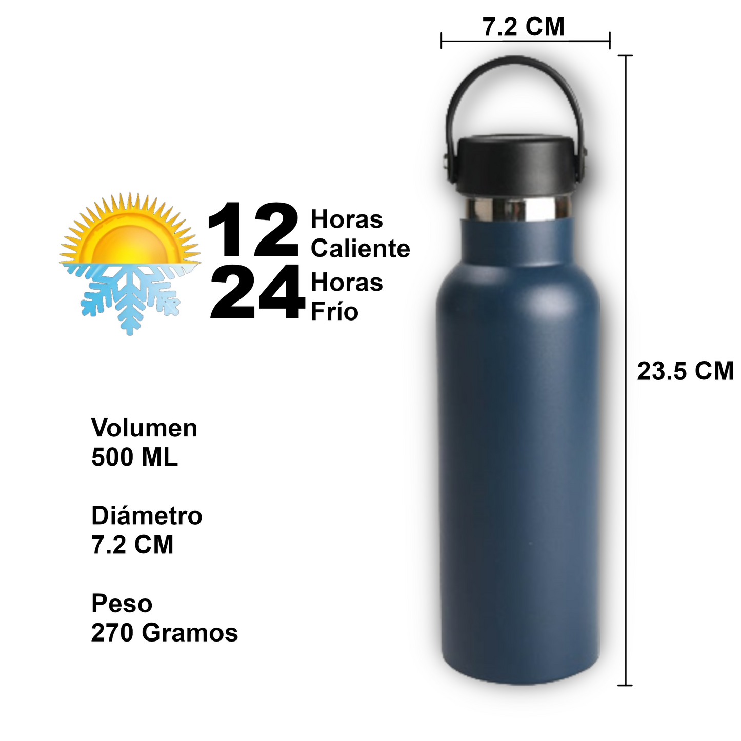 Home Universal® Botella Térmica 500ml de Acero Inoxidable | 12h y Frías 24h | Doble Pared | Mantiene Frío y Caliente por Horas | Antiderrames, Ligera e Ideal para Deporte, Oficina y Viajes - (Azul Marino)