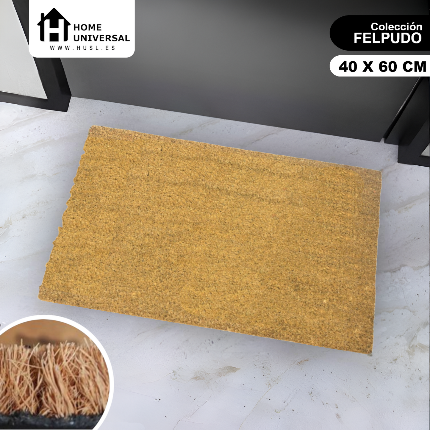 HOME UNIVERSAL | Felpudos de Fibra de Coco con Base Antideslizante 60x40x1.5CM (MINIMAL)