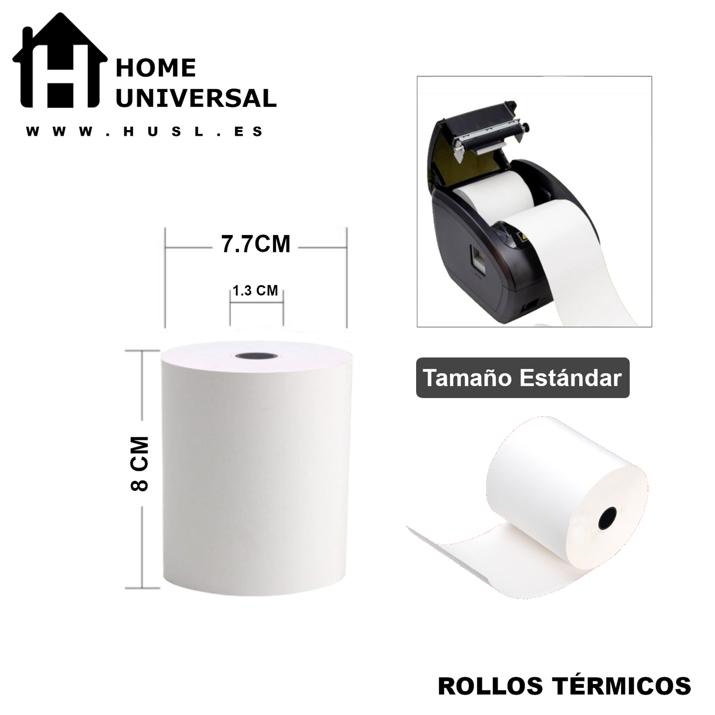 Home Universal® Rollo Térmico 80x77mm para Impresora Térmica – Papel Ticket Alta Calidad Compatible con TPV, POS, Datáfono y Caja Registradora