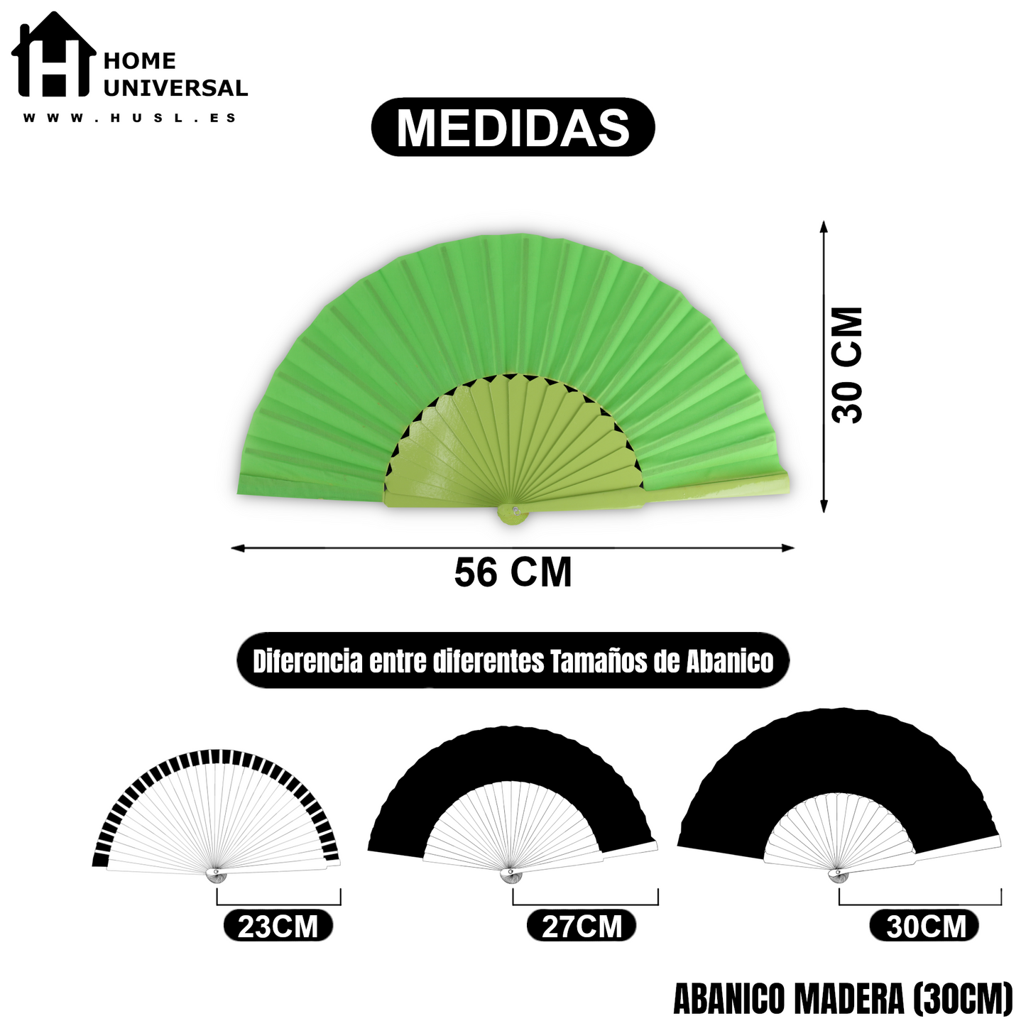 Home Universal® Abanico de madera con argollas para colgar, plegable, ligero y resistente, ideal para bodas, eventos y verano, diseño clásico y portátil perfecto para regalo y uso diario - Verde Claro (30CM)