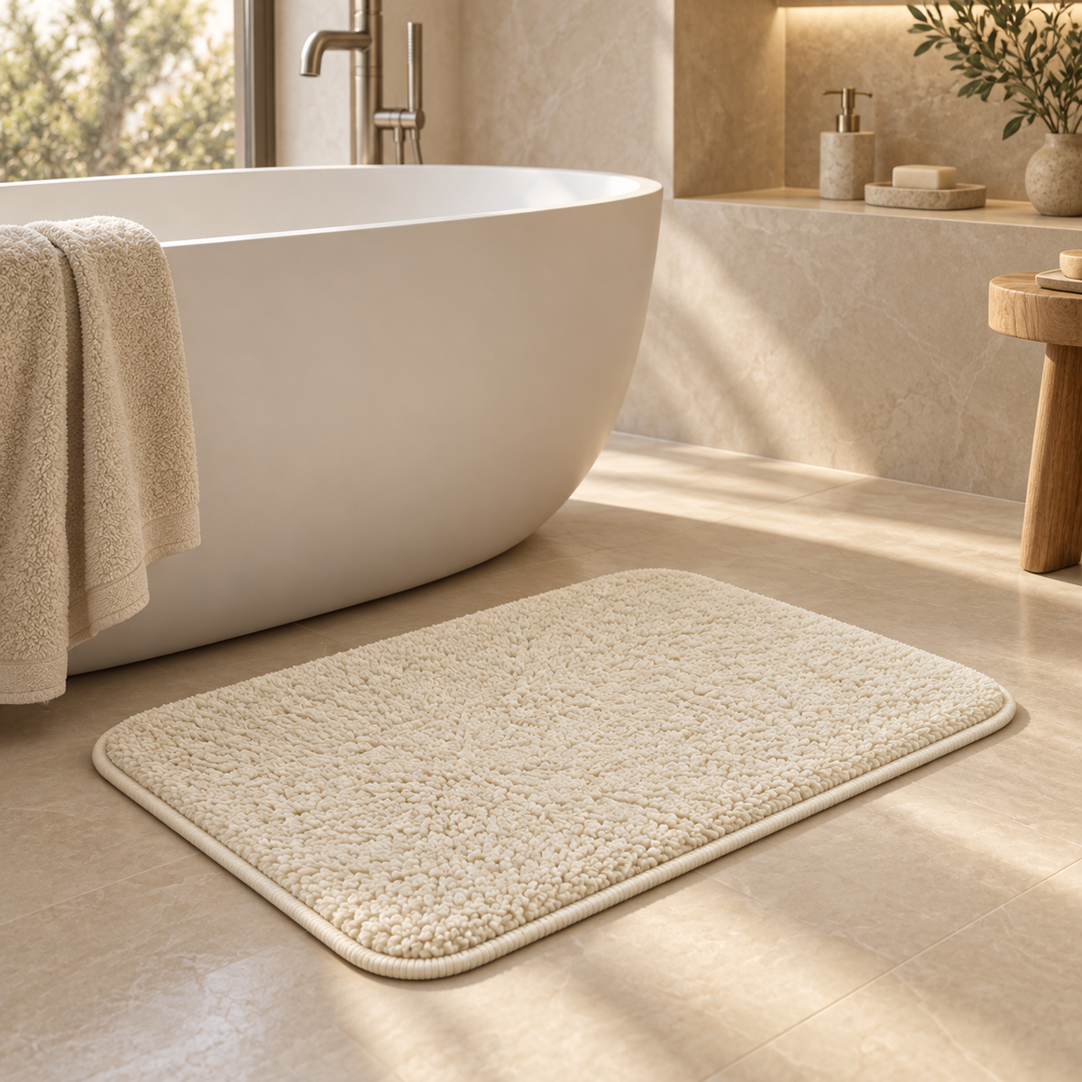 Home Universal® 2 Alfombras de Baño Absorbentes y Antideslizantes, Alfombrillas Suaves con Base de Goma, Lavables a Máquina, para Ducha, Bañera y Lavabo (Crema, 40 x 60 cm (Rectangular))