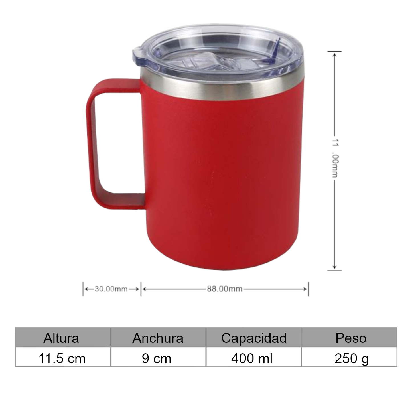 Home Universal® Taza Térmica 400 ml de Acero Inoxidable con Tapa – Vaso Termo Reutilizable para Café y Té, Mantiene Bebidas Calientes y Frías (Rojo)