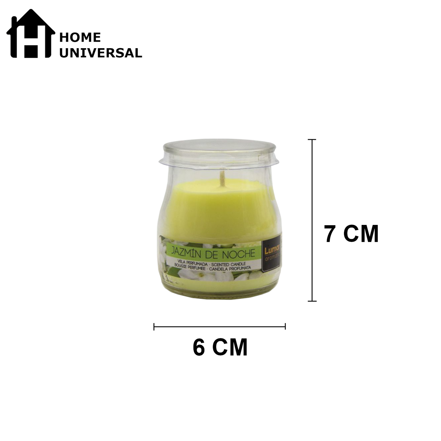 Home Universal® Pack de 3/6/12 Velas Aromáticas en Vaso de Cristal Reciclable LUMAR AROMATIC – 24h de Duración por Vela – Cera Vegetal Perfumada – 16 Fragancias Disponibles – Fabricadas en España – 7x6cm (Jazmín de Noche)