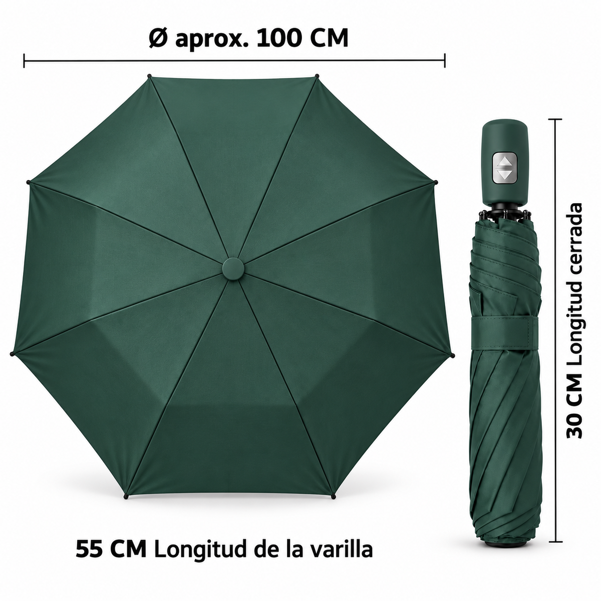 Home Universal® Paraguas Automático Plegable Grande, Compacto y Resistente, para Lluvia y Sol (Automático Apertura y Cierre (Verde))