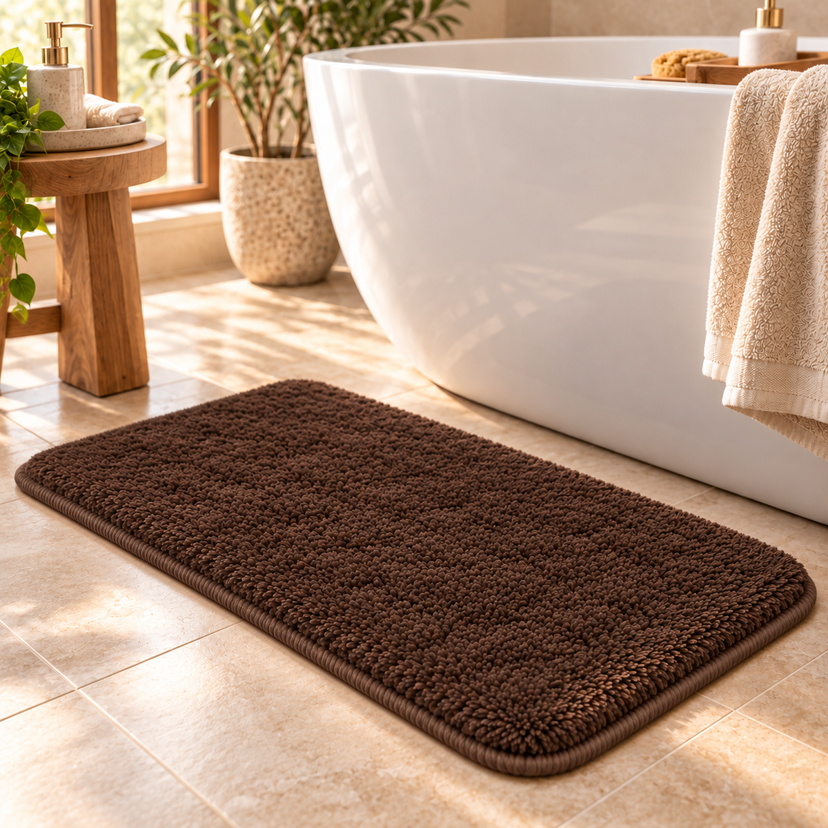 Home Universal® 2 Alfombras de Baño Absorbentes y Antideslizantes, Alfombrillas Suaves con Base de Goma, Lavables a Máquina, para Ducha, Bañera y Lavabo (Marrón Chocolate, 45 x 75 cm (Rectangular))