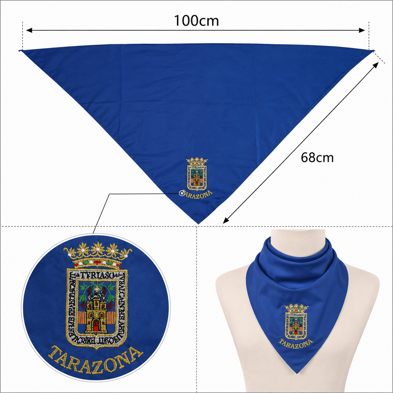 Home Universal® Pañuelo de Fiestas 100 × 68 cm, Escudo de Tarazona Bordado