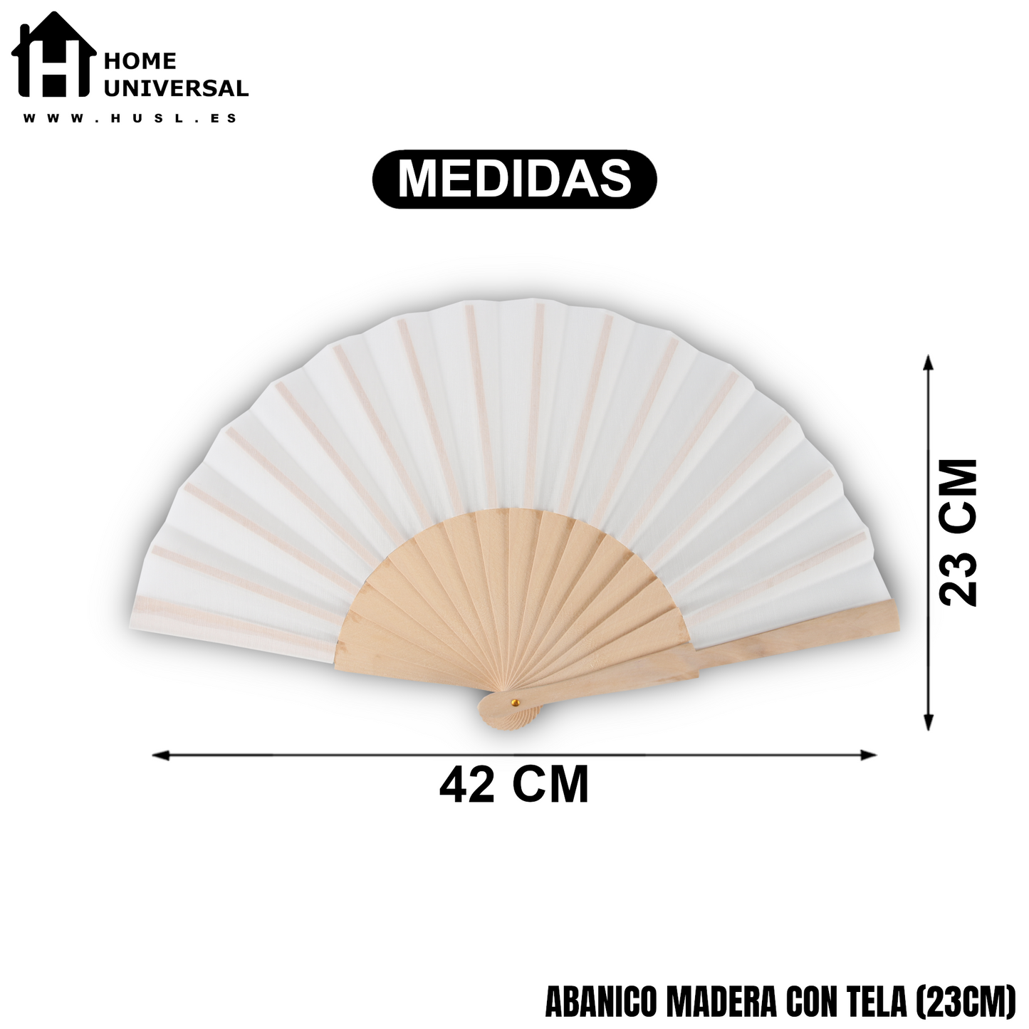 Home Universal ® Pack 12 Unidades Abanicos Madera con Tela Lisa 23cm, Detalles para los Invitados, Regalos de Boda, Fiestas, Comuniones y Otros Eventos - Blanco (12 Unidades)