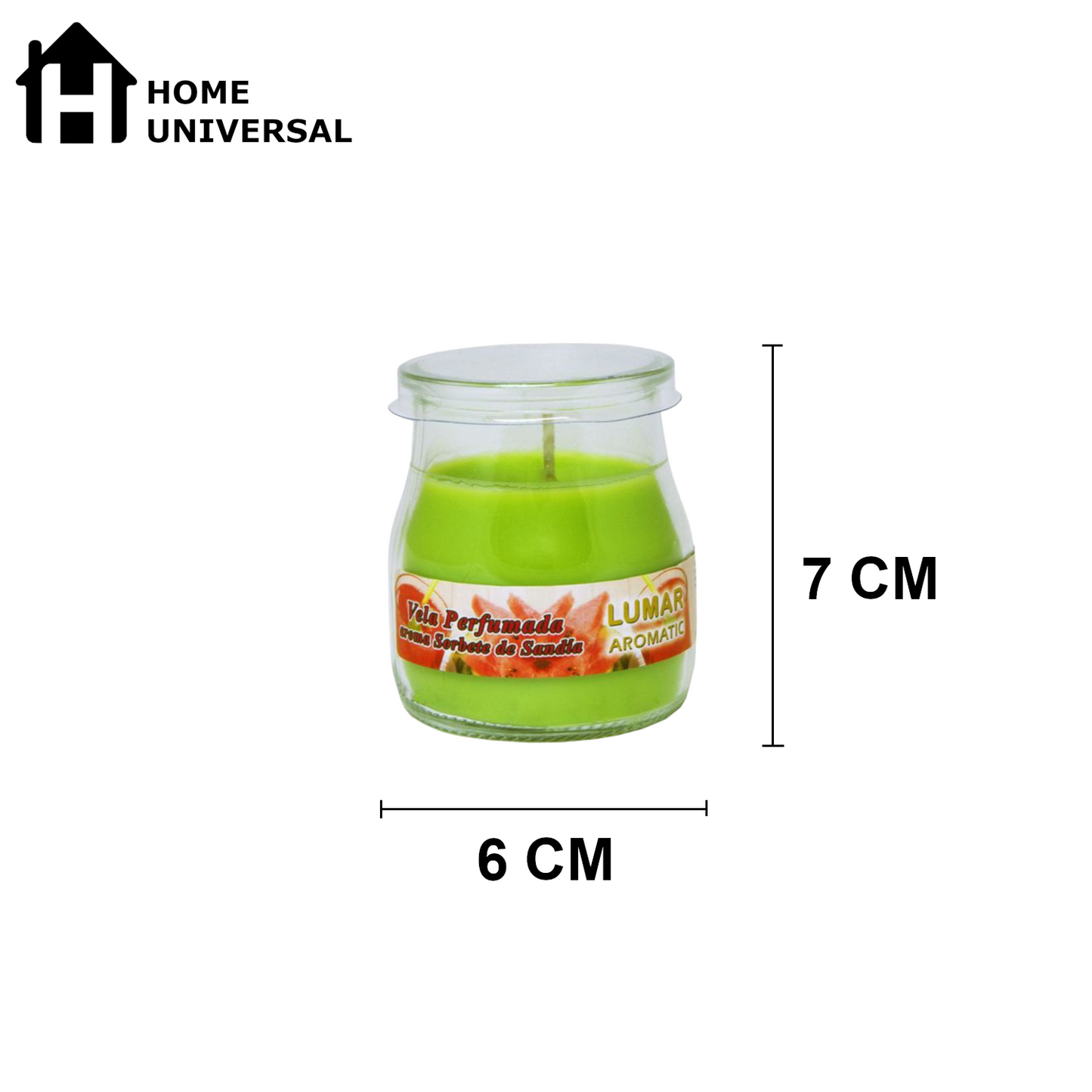 Home Universal® Pack de 3/6/12 Velas Aromáticas en Vaso de Cristal Reciclable LUMAR AROMATIC – 24h de Duración por Vela – Cera Vegetal Perfumada – 16 Fragancias Disponibles – Fabricadas en España – 7x6cm (Sorbete de Sandía)