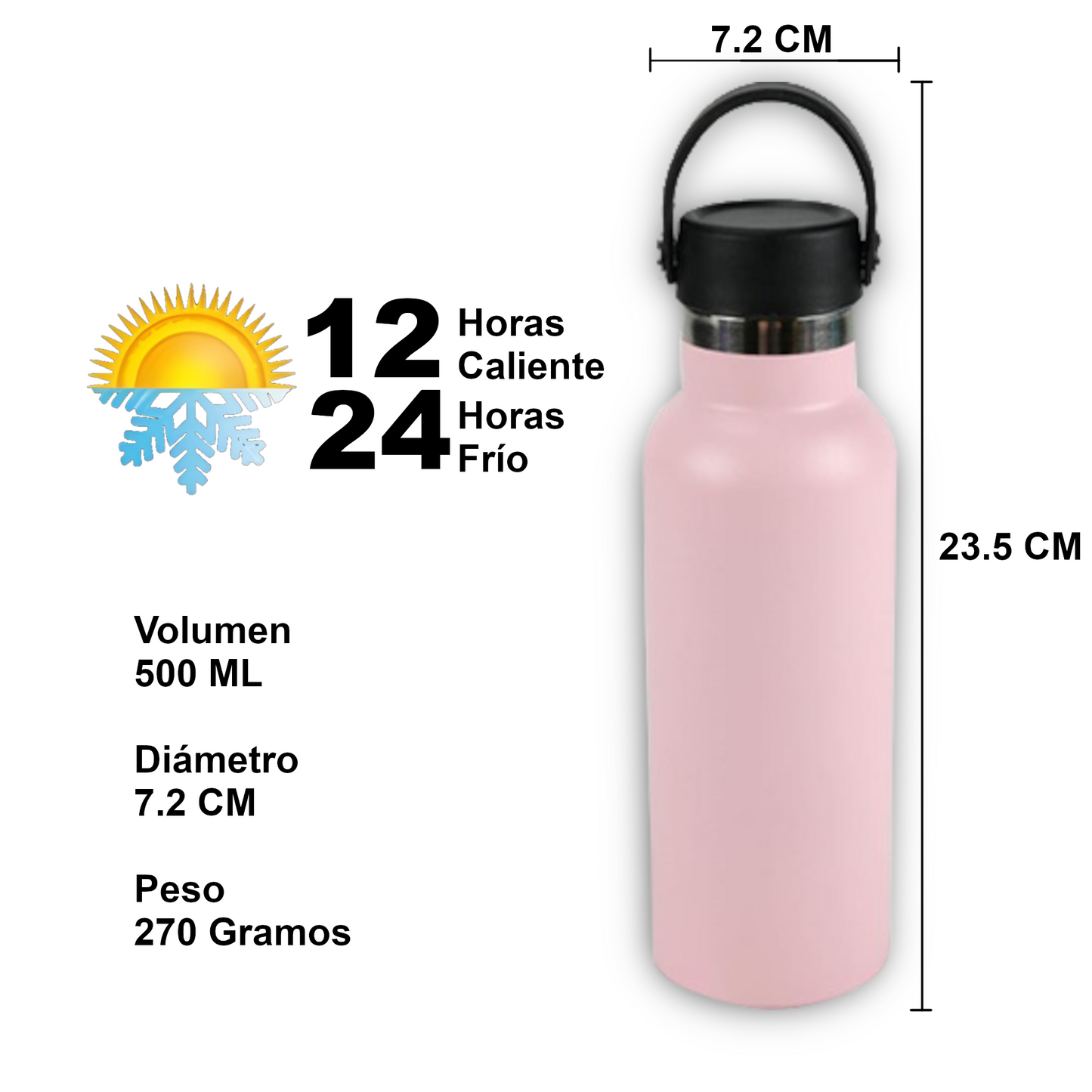 Home Universal® Botella Térmica 500ml de Acero Inoxidable | 12h y Frías 24h | Doble Pared | Mantiene Frío y Caliente por Horas | Antiderrames, Ligera e Ideal para Deporte, Oficina y Viajes - (Rosa)
