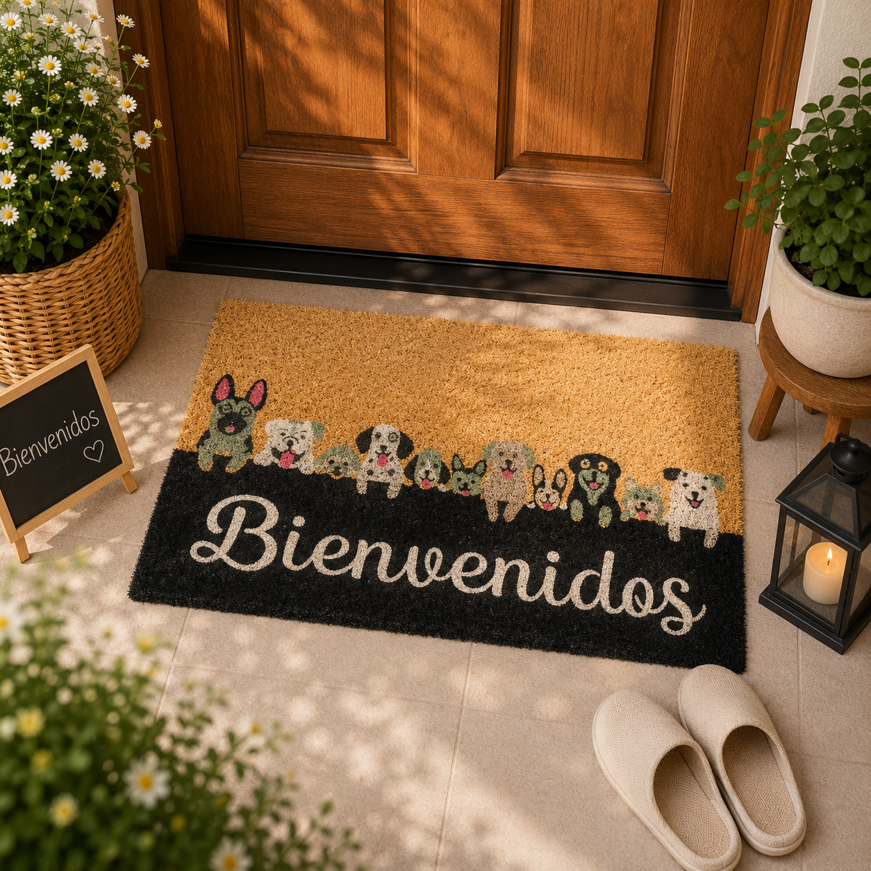 Home Universal ® Felpudos 60x40CM Fibra de Coco | Base Antideslizante de Caucho | Apto para el Exterior (Bienvenidos Perros)